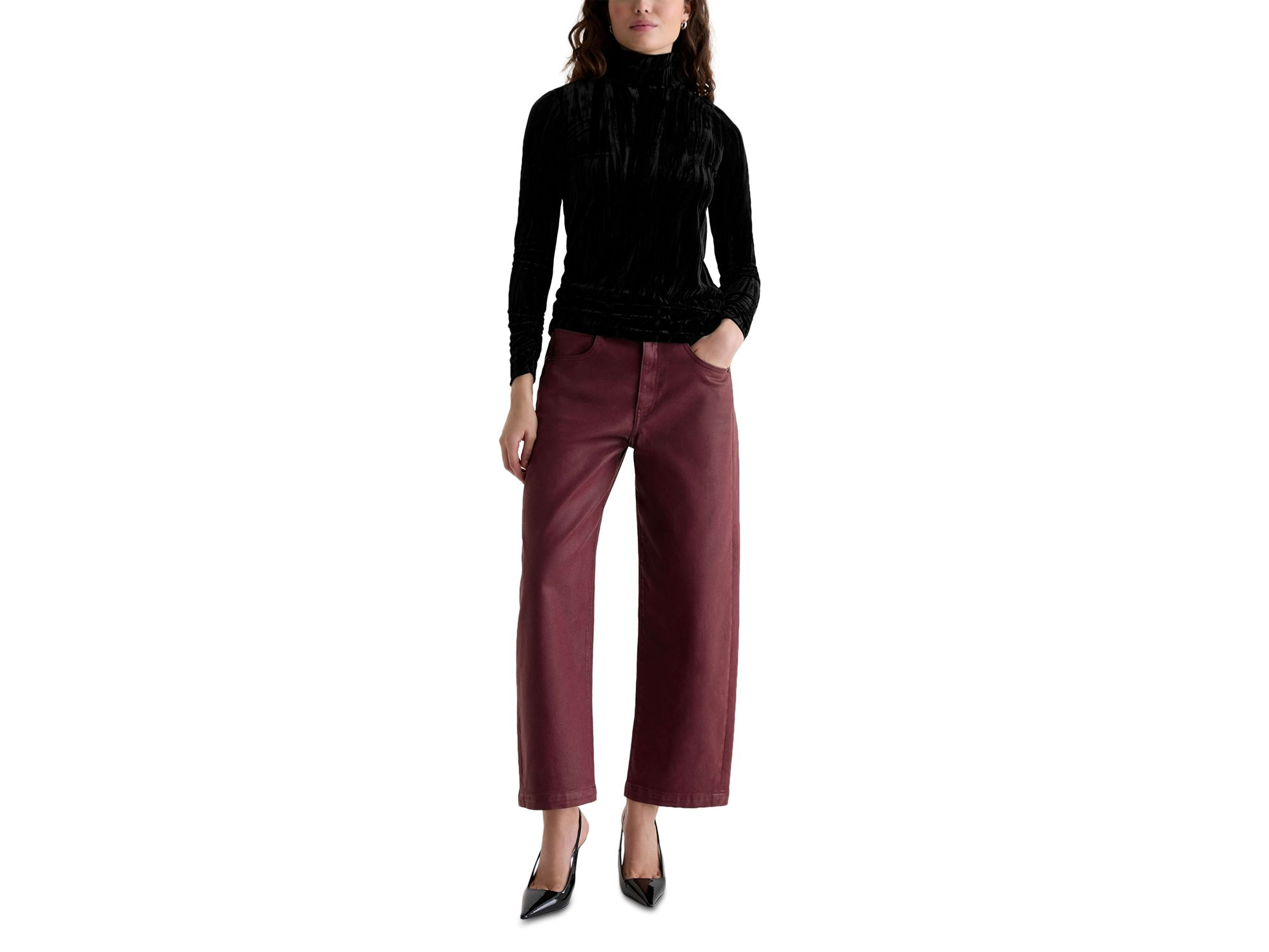 Hattie Coated High Rise Crop Barrel Jeans in Winery — Image 6