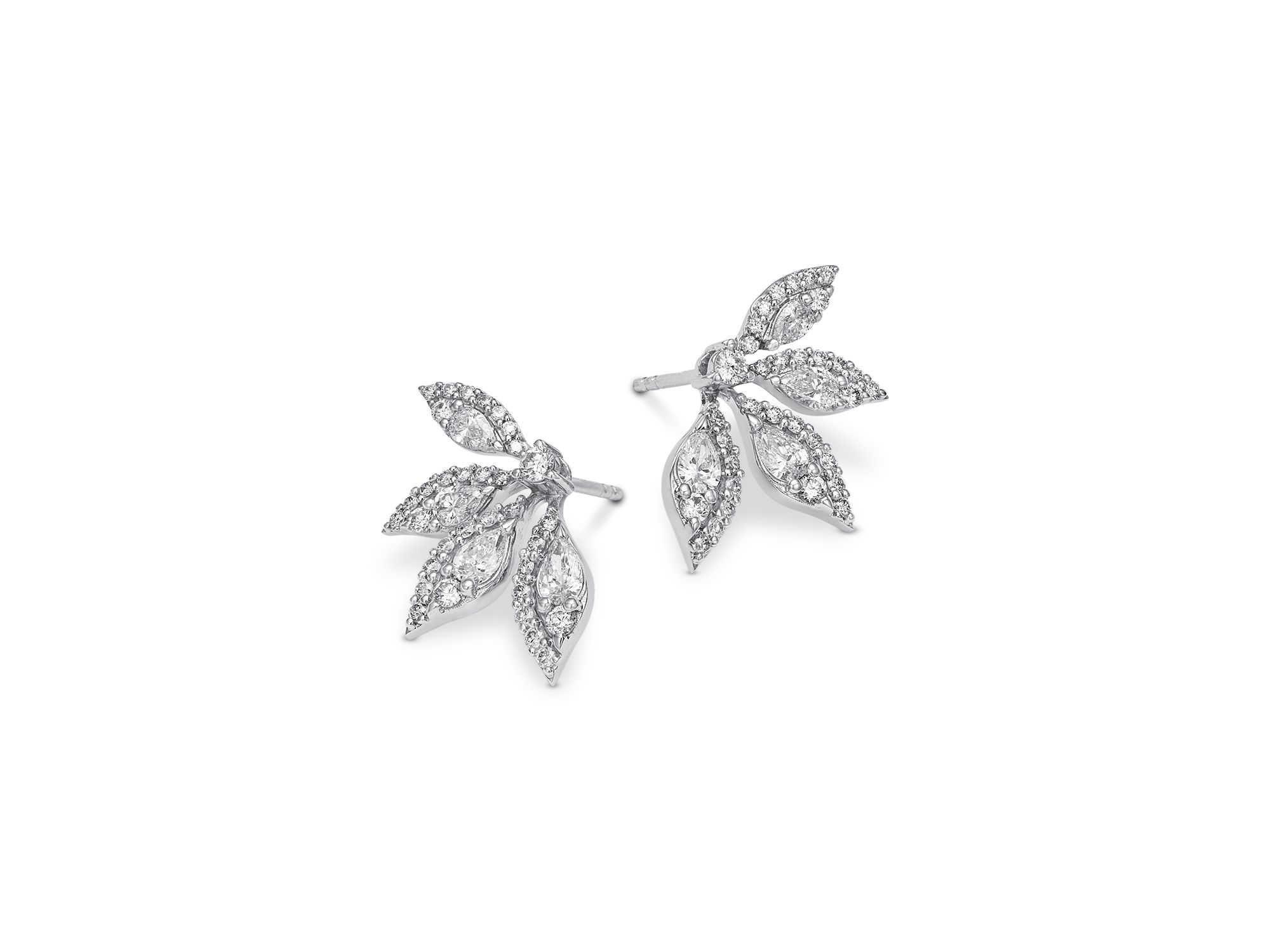 Diamond Flower Stud Earrings in 14K White Gold, 1.10 tcw — Image 3