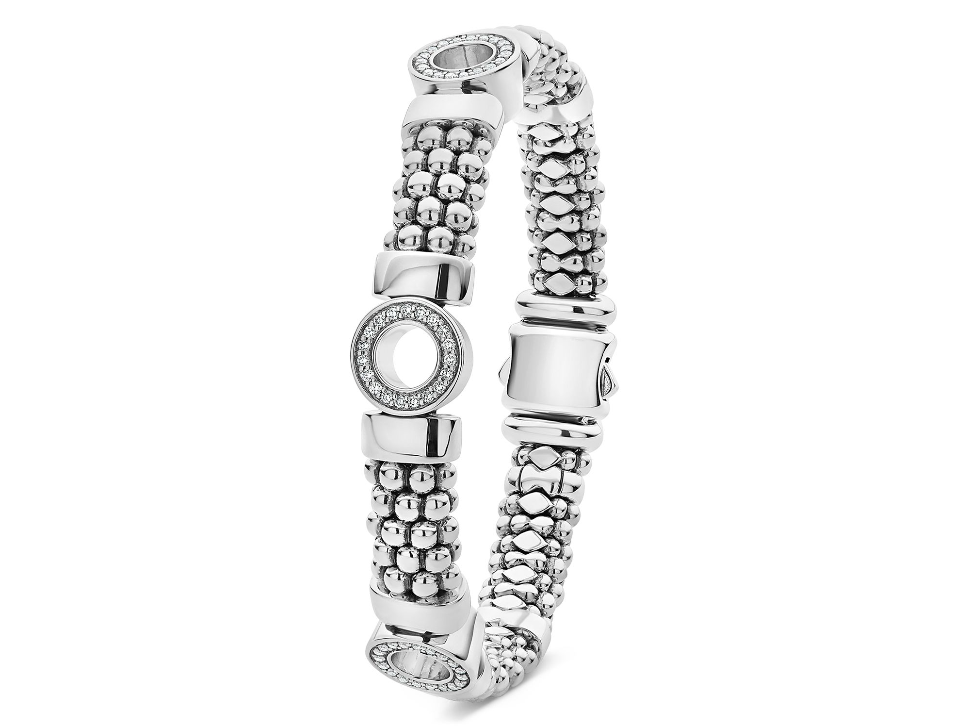 Sterling Caviar Spark Diamond Circle Bead Link Bracelets — Image 3