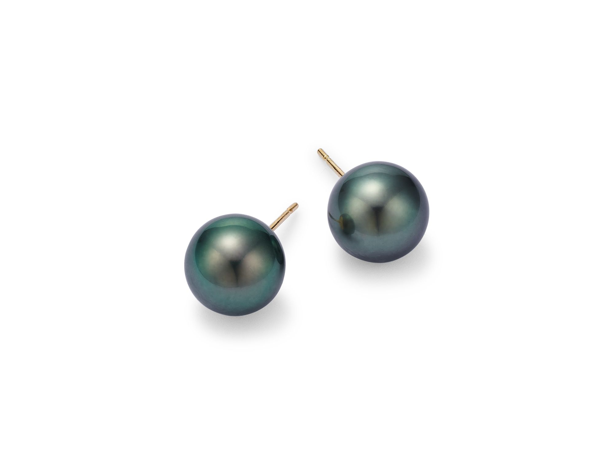Tahitian Black Cultured Pearl Stud Earrings in 14K Yellow Gold — Image 5