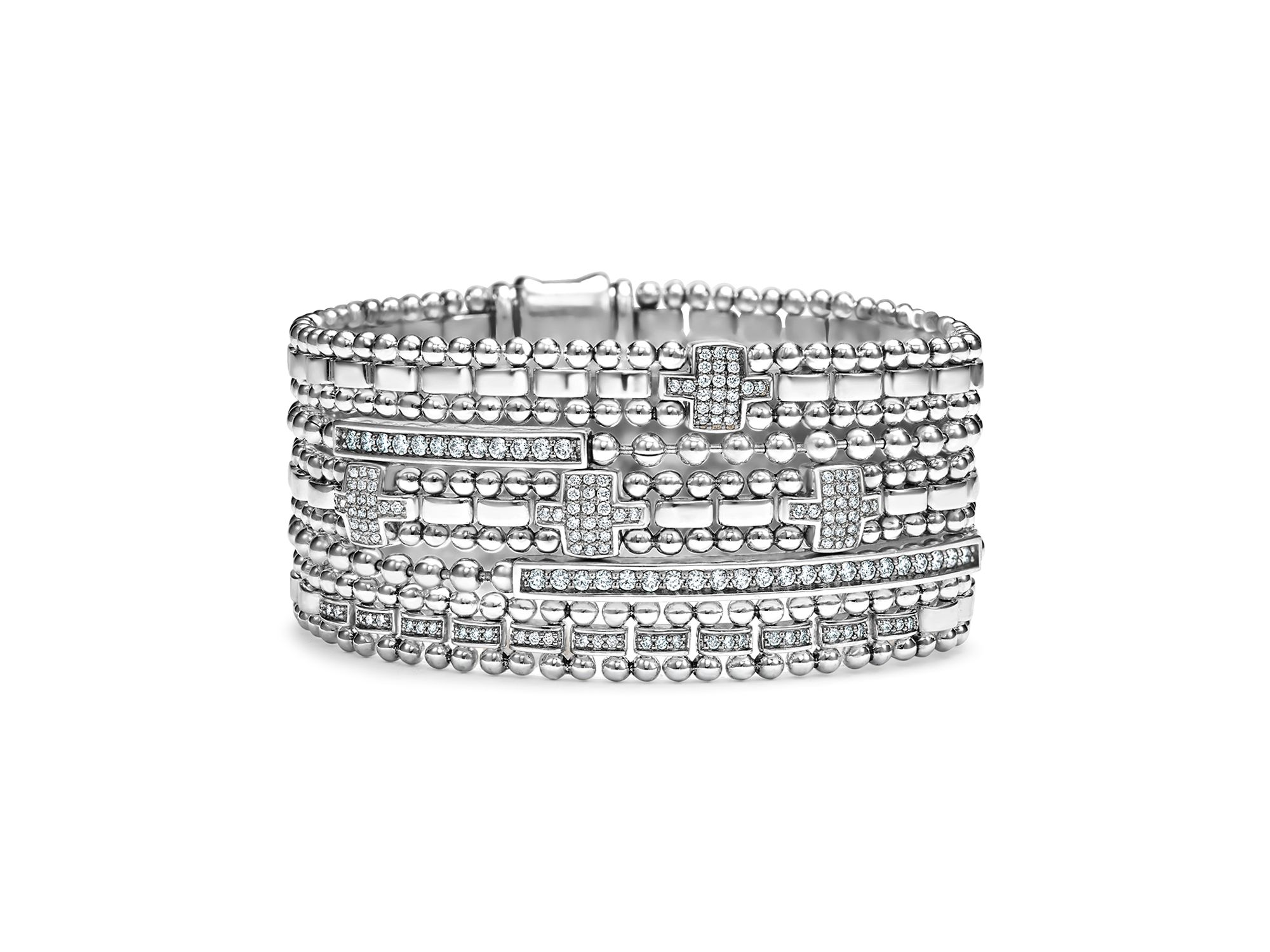 Sterling Silver Caviar Spark Diamond Bar Chain Bracelet — Image 3