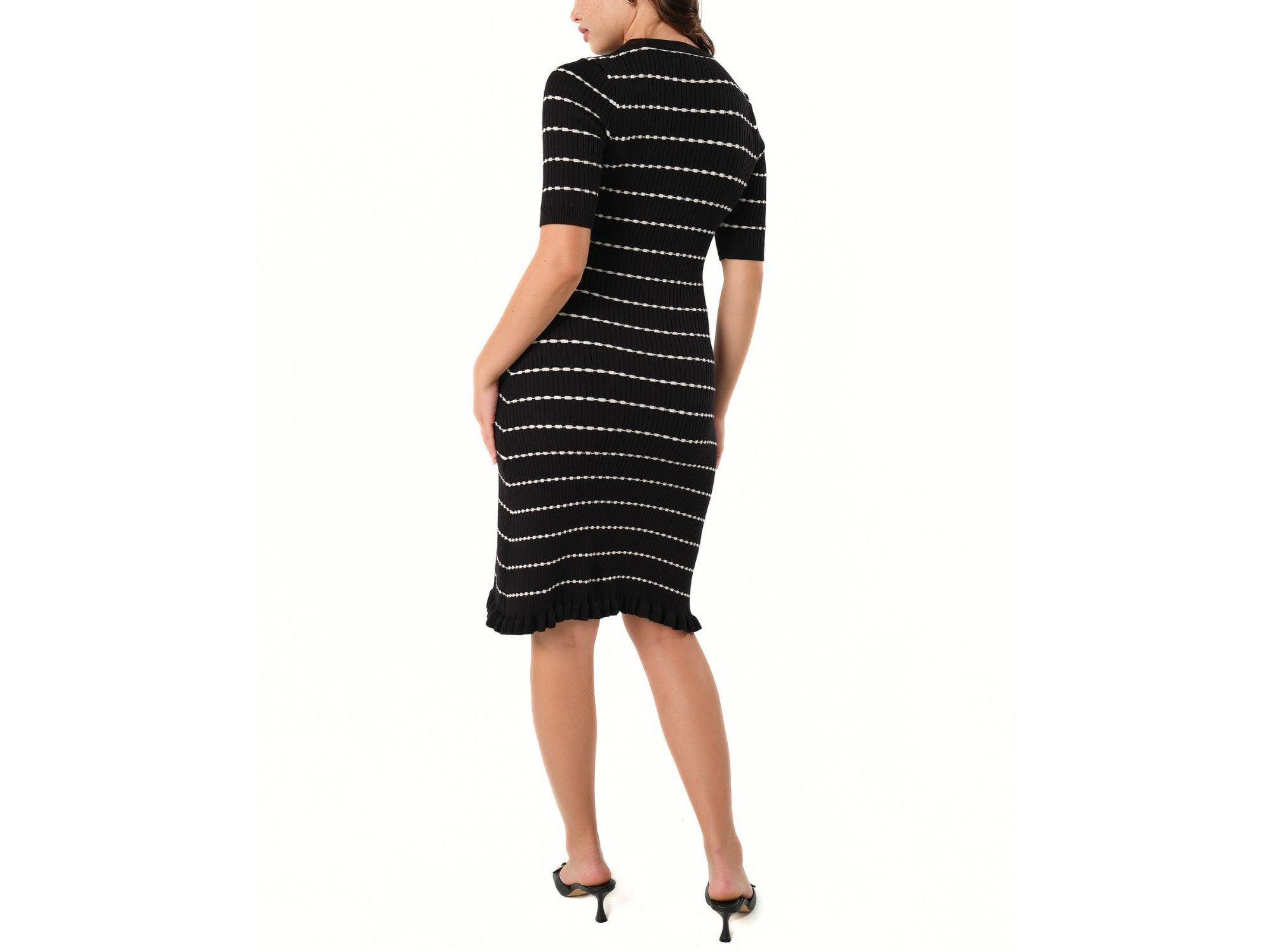 Women's Knee Length Striped Maternity & Nursing Sweater Dress in Cotton Knit — Image 8