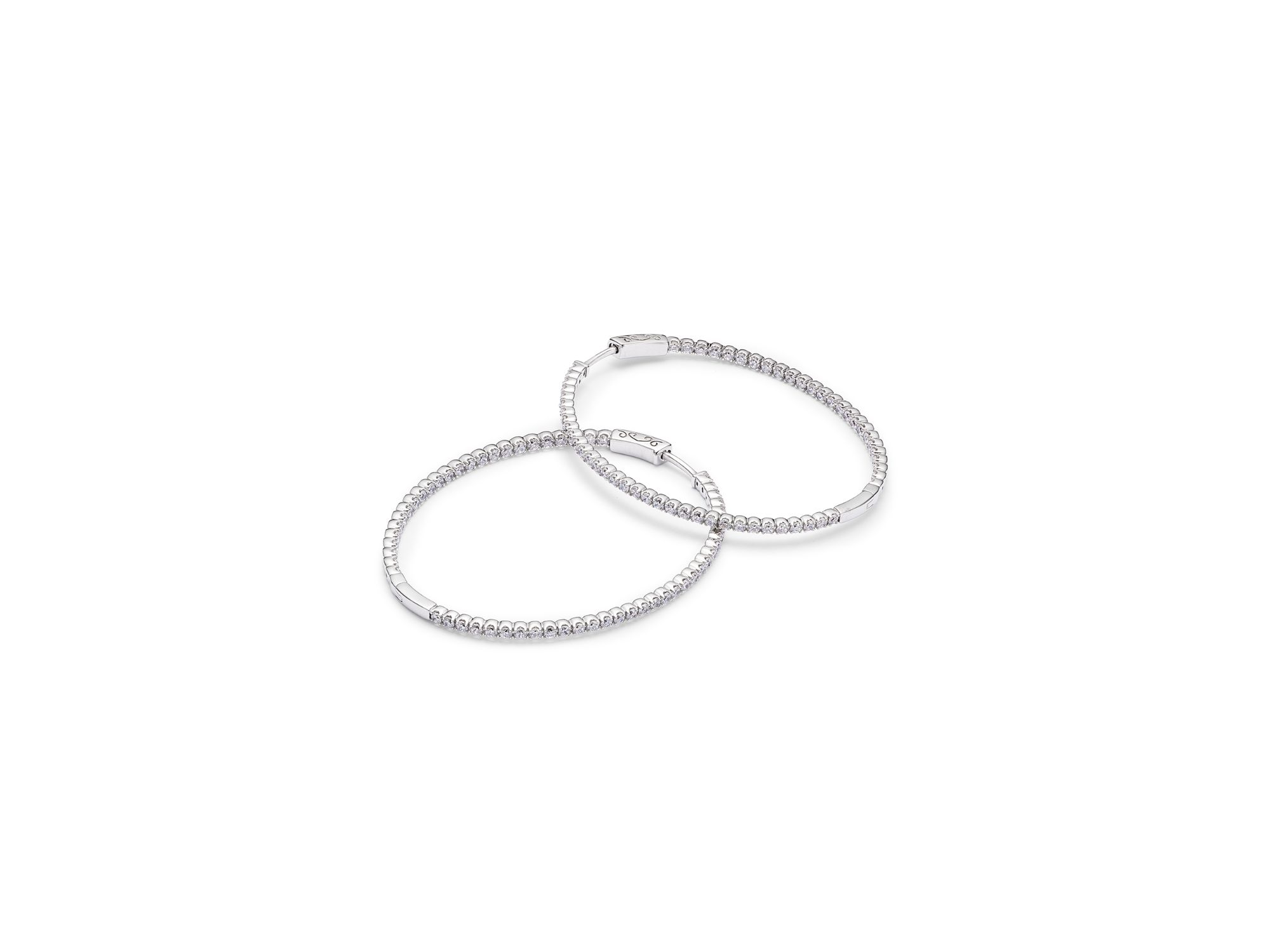 Diamond Oval Inside Out Hoop Earrings in 14K White Gold, 2.0 tcw — Image 3