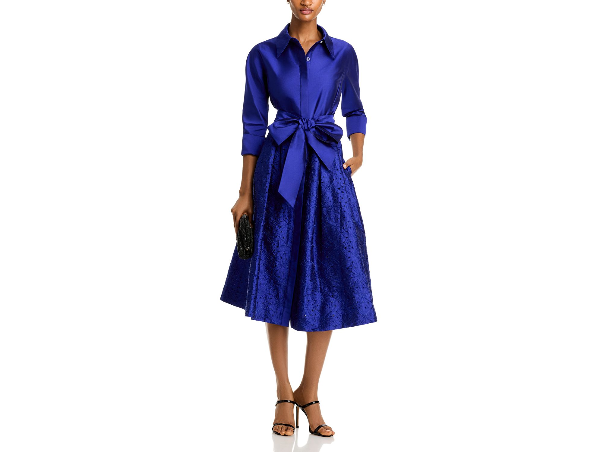 Embroidered Sash Belt Shirt Dress — Image 4