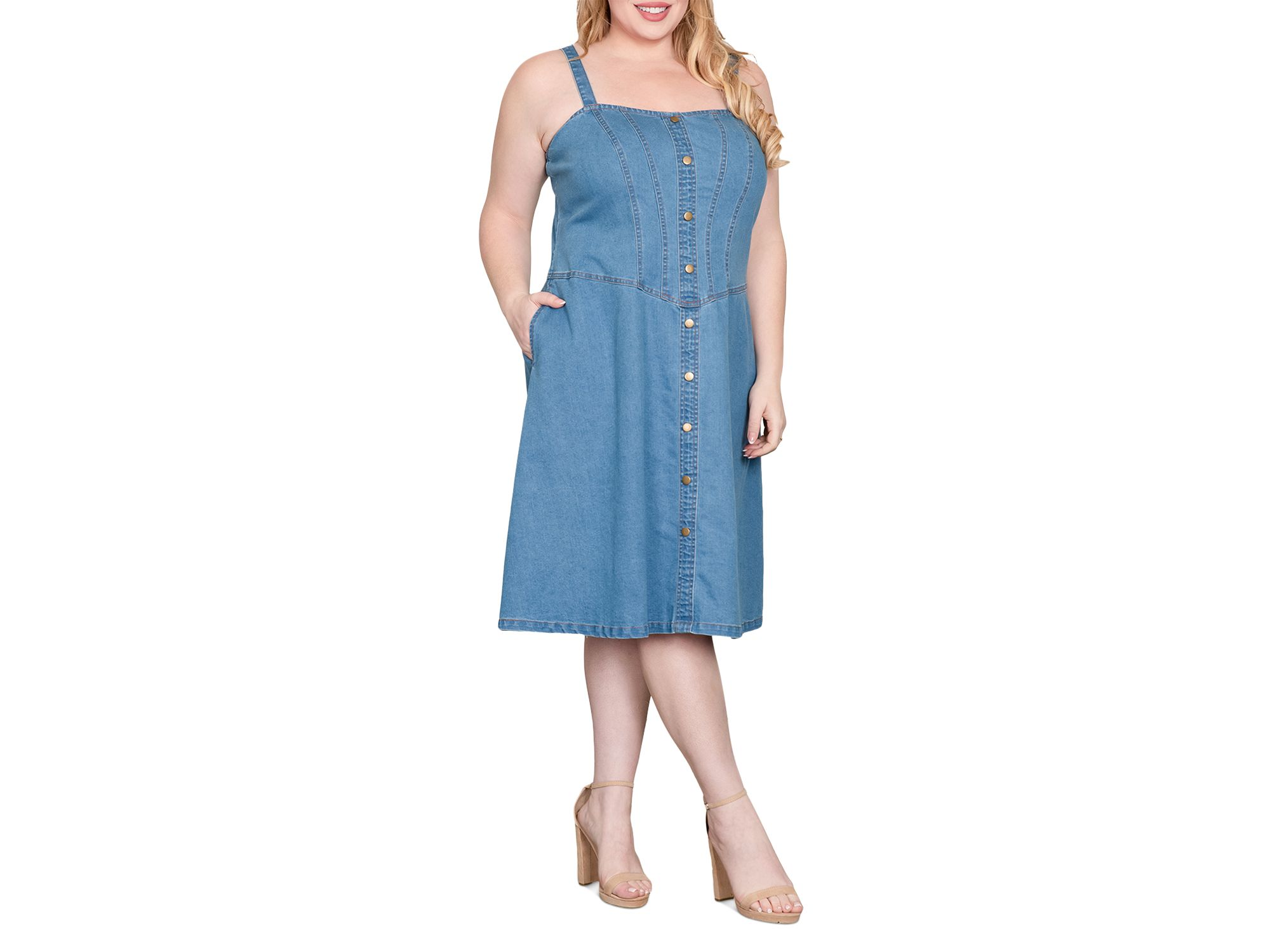 Wide Straps Button Front Denim Dress — Image 3