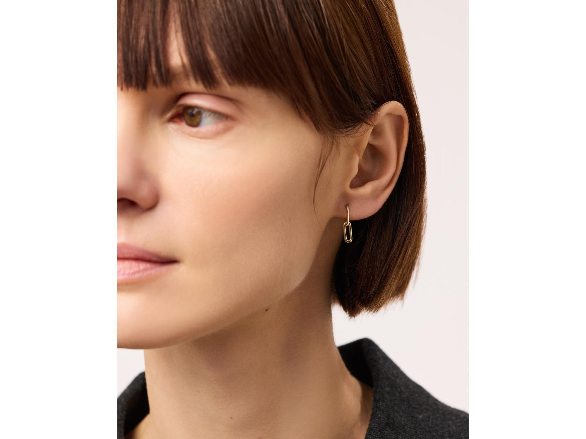 Solid Yellow Gold Oval Links Drop Earrings — Image 3