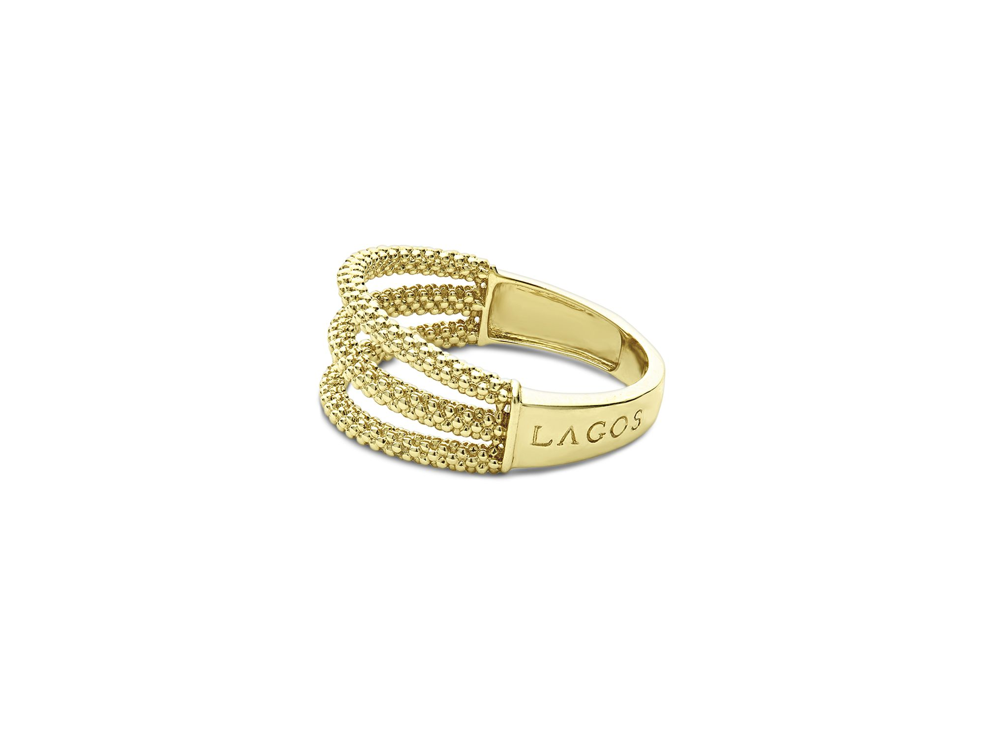 18K Yellow Gold Signature Caviar Triple Row Beaded Rings — Image 5