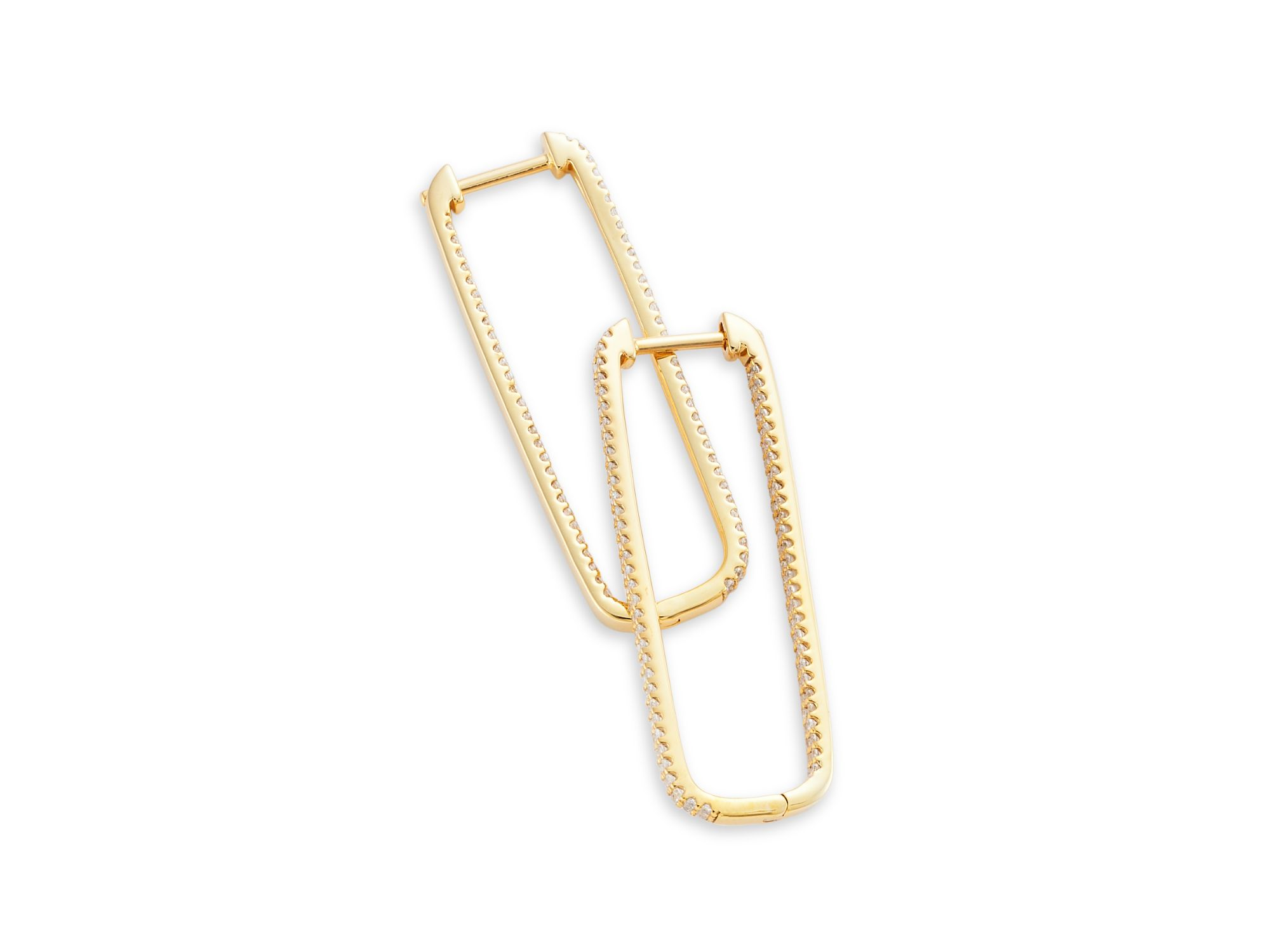 Diamond Geometric Hoop Earrings in 14K Yellow Gold, 1.0 tcw — Image 3