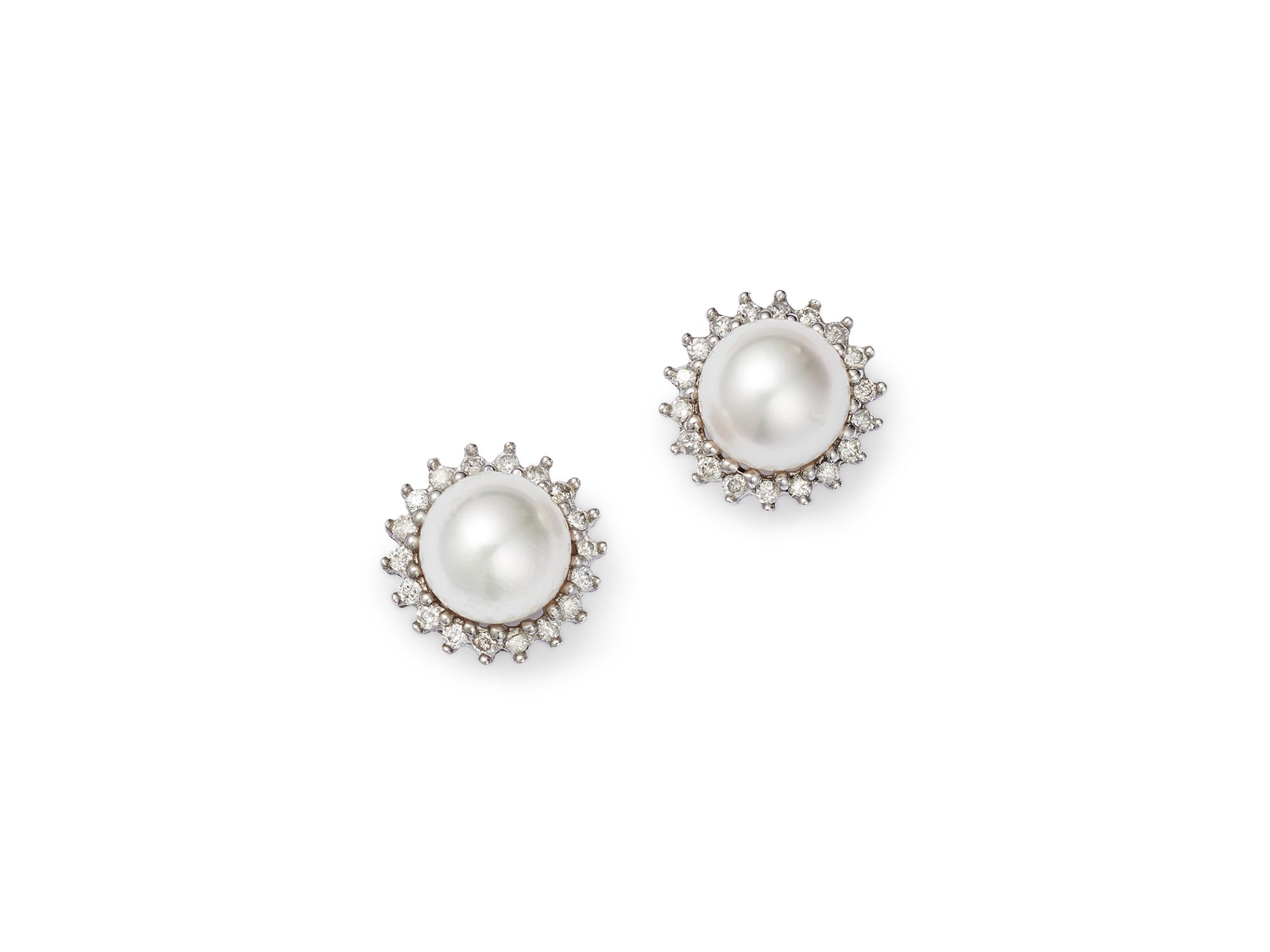 Cultured Akoya Pearl Stud Earrings with Diamonds in 14K White Gold, 6.5mm - Exclusive — Image 5
