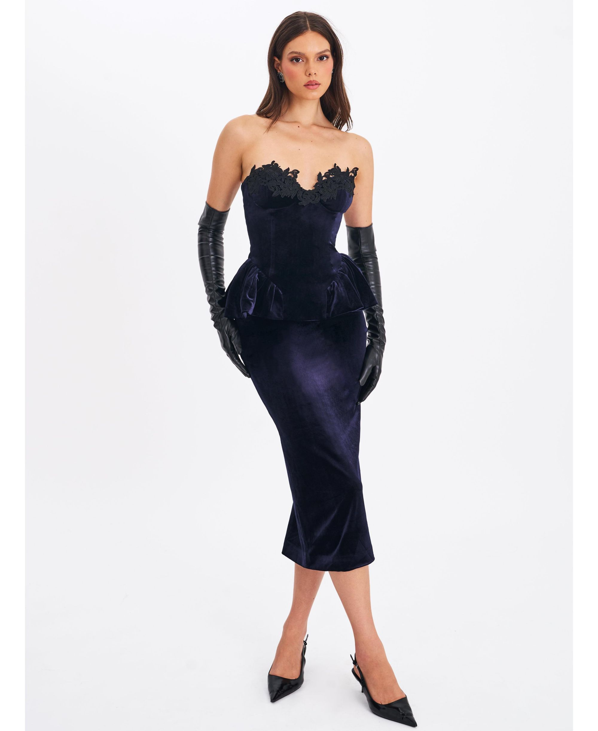 Pascha Lace Applique Strapless Peplum Maxi Dress — Image 6