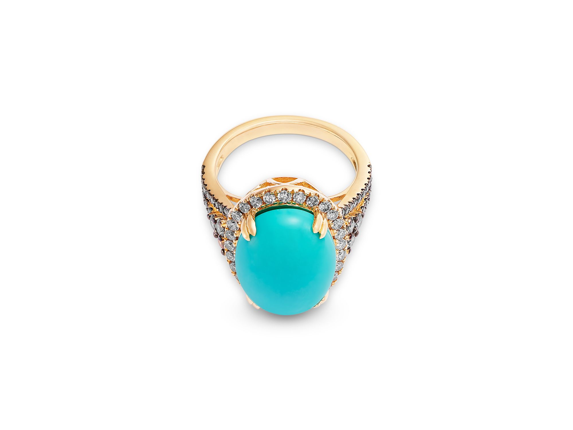 Turquoise & Diamond Halo Ring in 14K Gold — Image 3