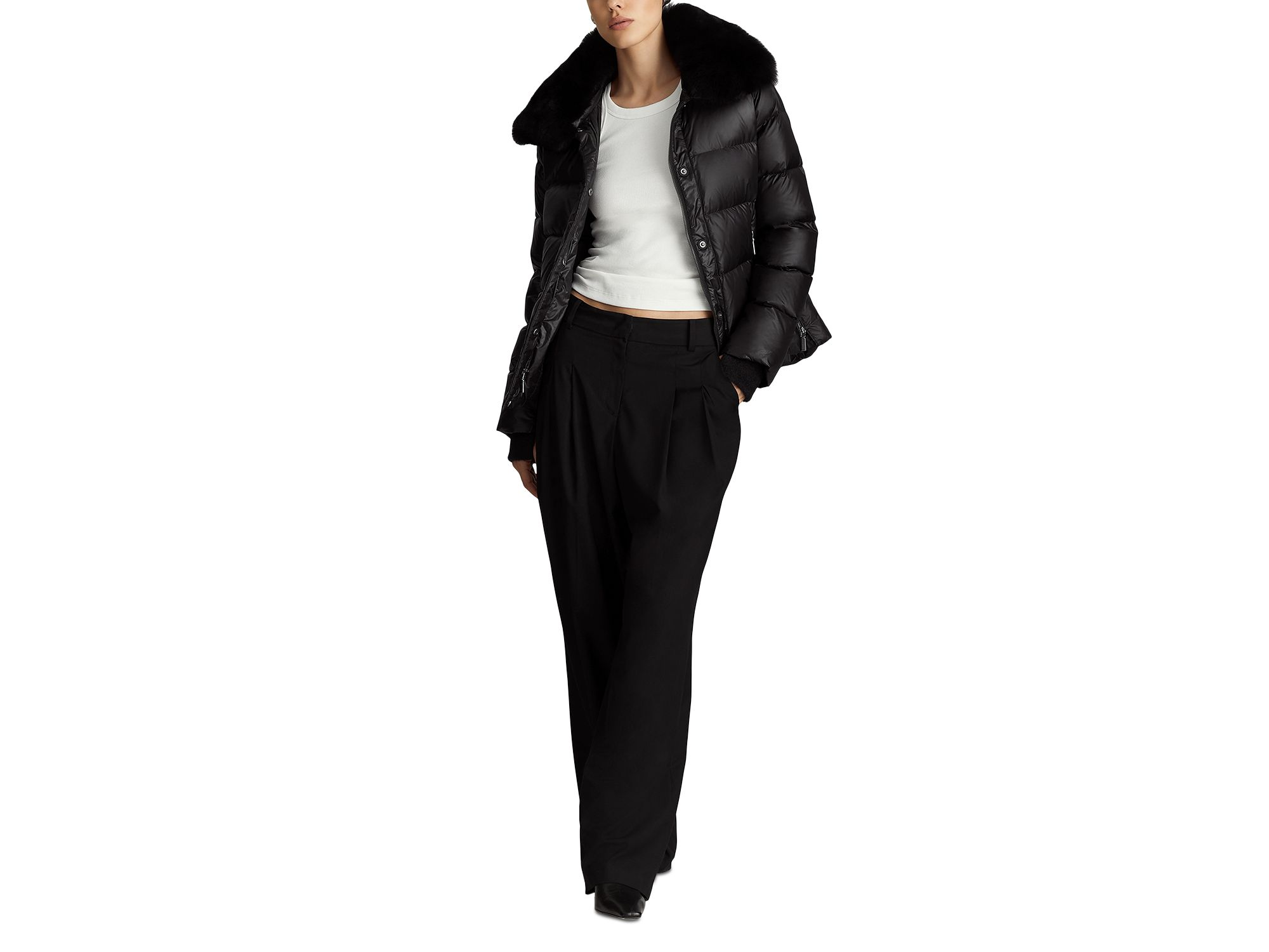 Vera Shearling Trim Down Coat — Image 8