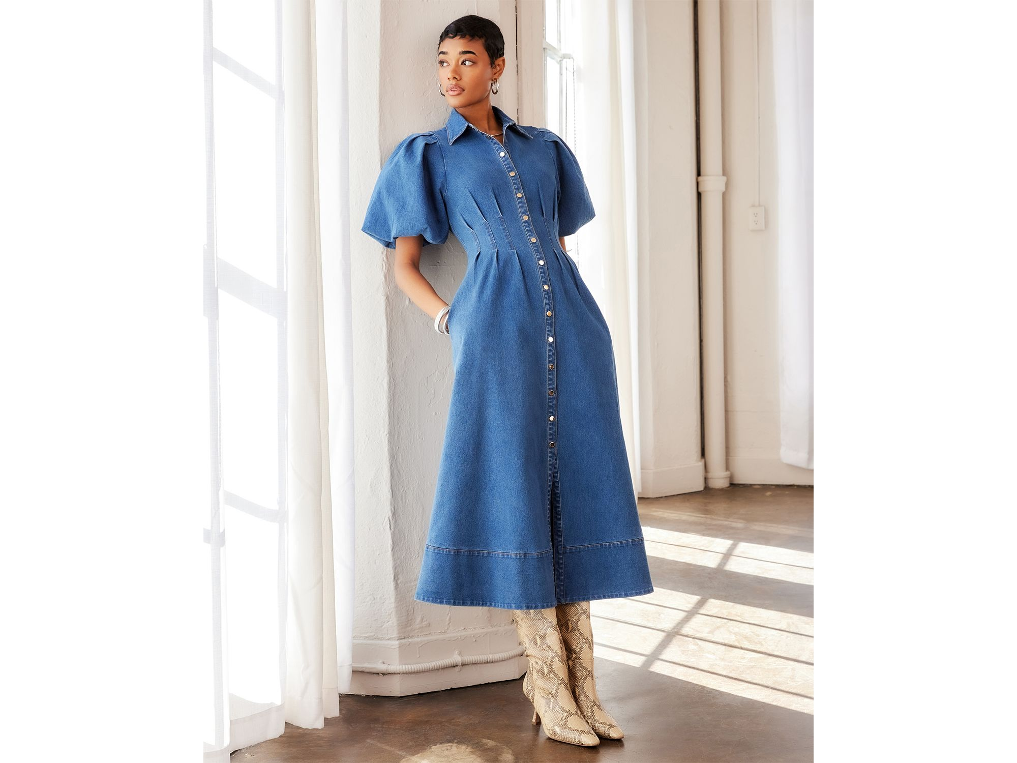 Esme Denim Midi Shirt Dress — Image 3