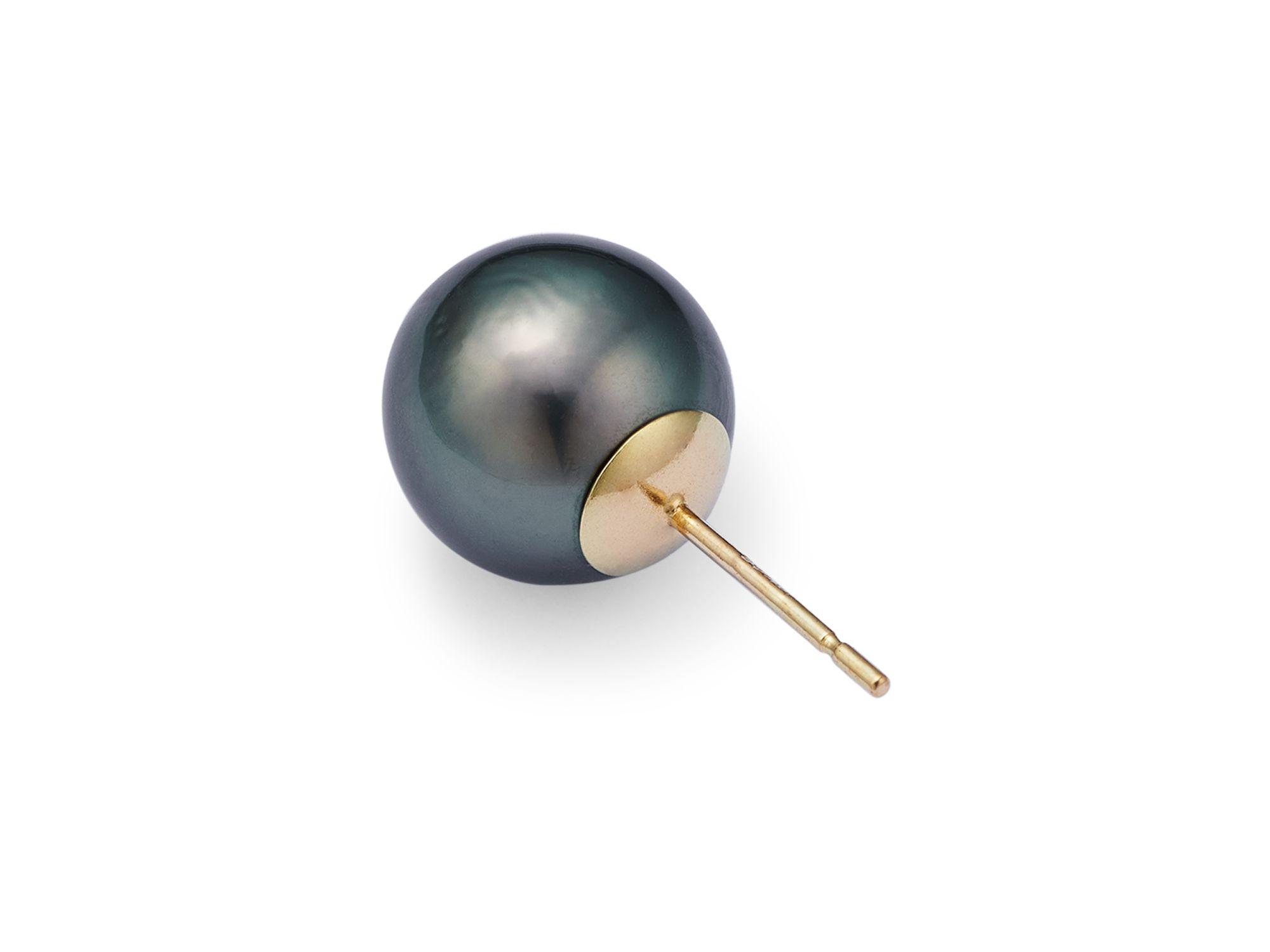 Tahitian Black Cultured Pearl Stud Earrings in 14K Yellow Gold — Image 3