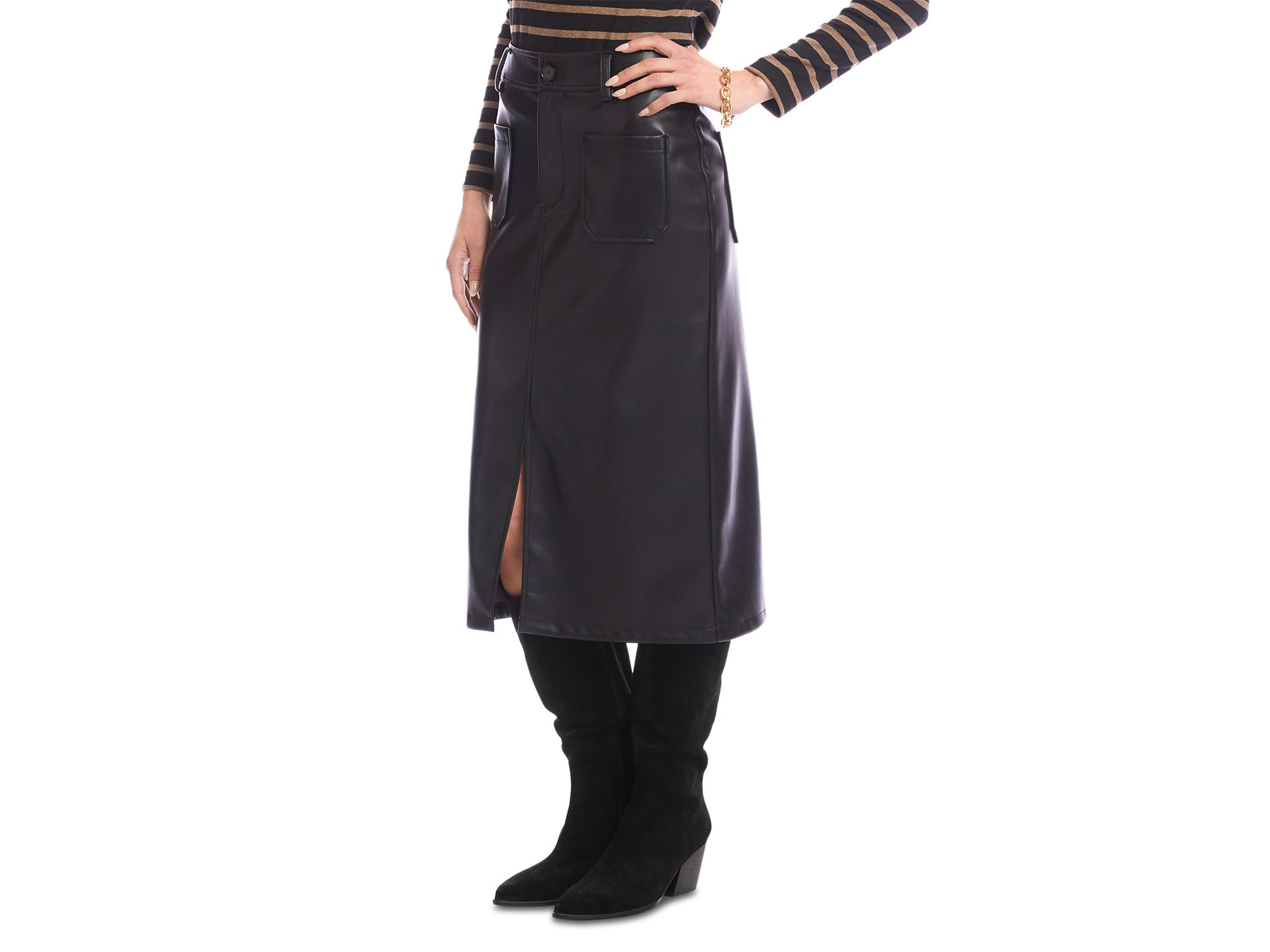 Faux Leather Midi Skirt — Image 3