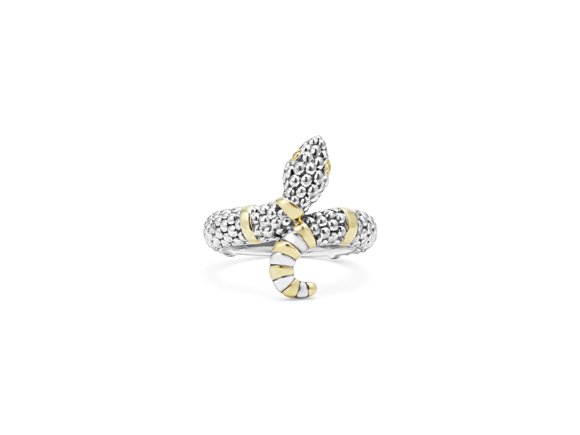18K Yellow Gold & Sterling Silver Rare Wonders Caviar Bead Snake Ring — Image 5
