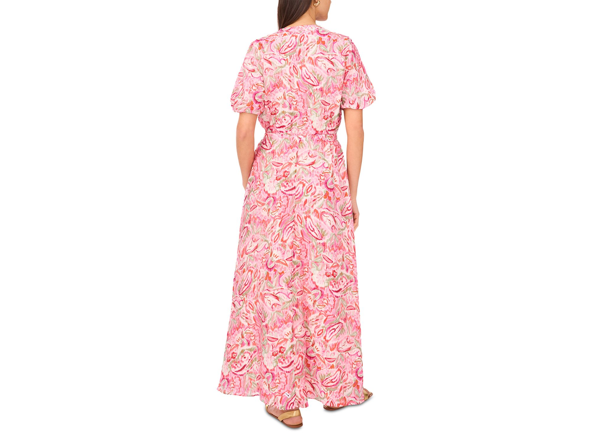 Printed Split Neck Puff Sleeve Dress — Image 3