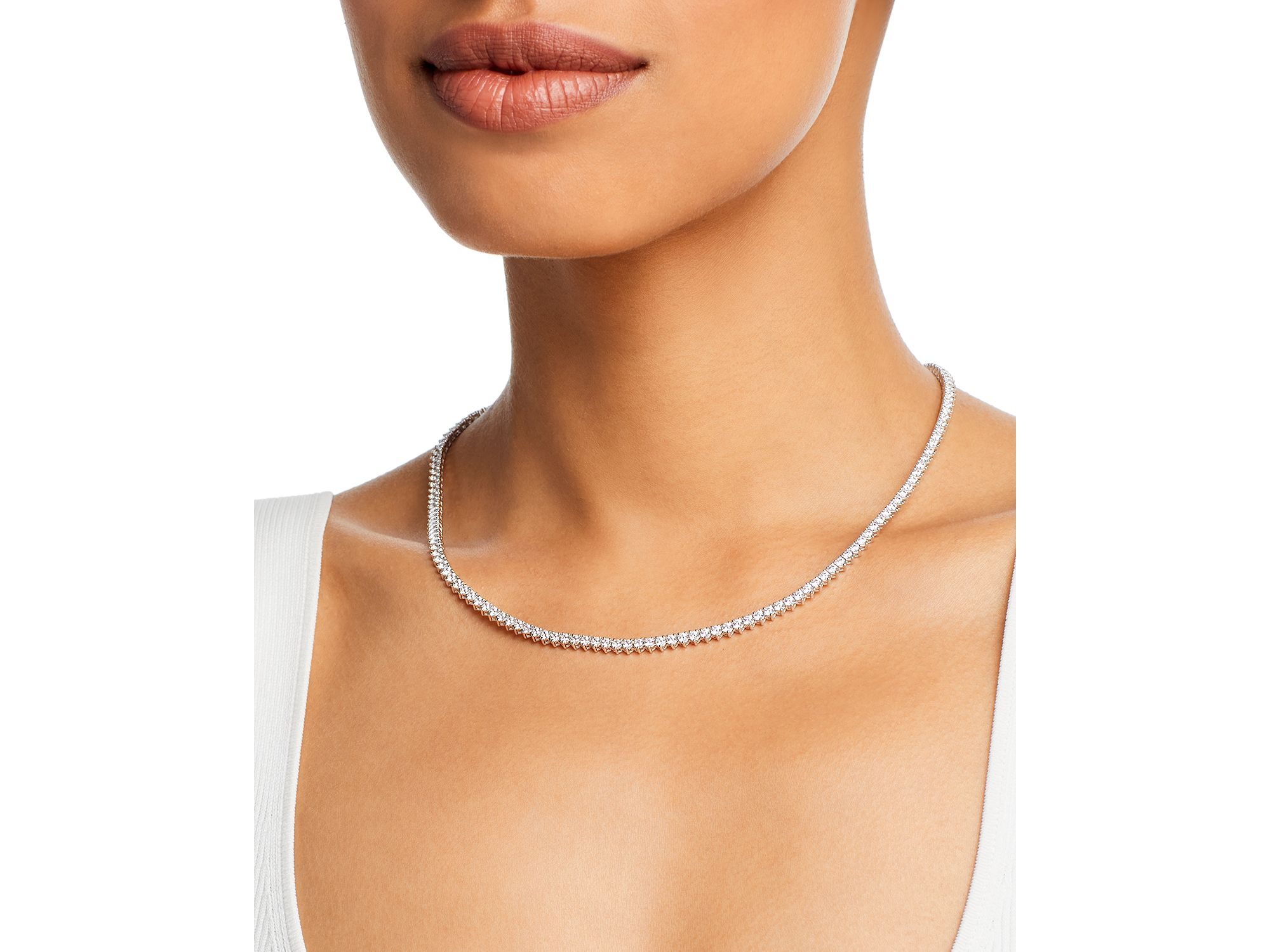 Certified Colorless Diamond Classic Tennis Necklace Collection in 14K White Gold, 5.5-7 tcw — Image 4