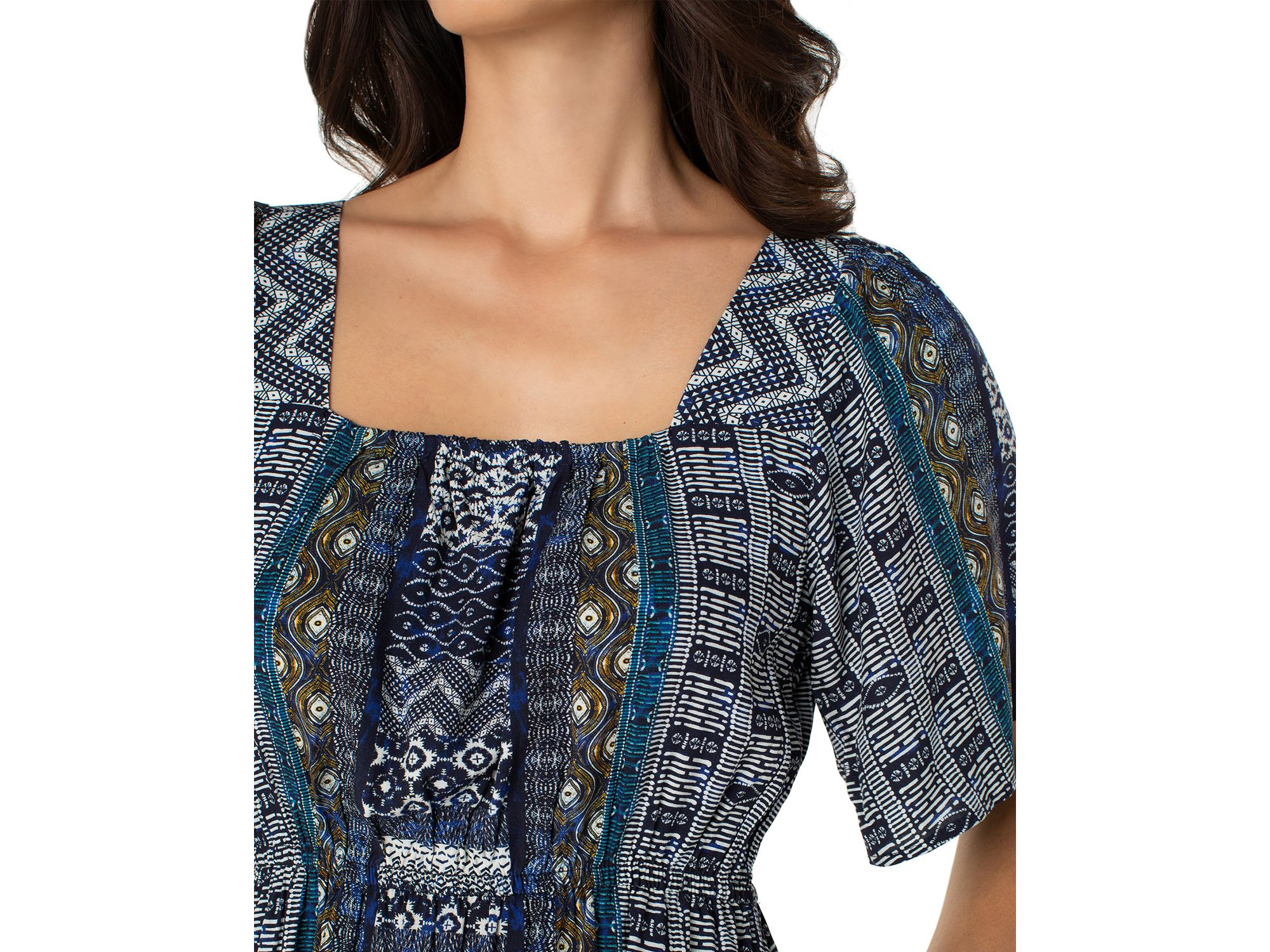 Printed Square Neck Elbow Sleeve Maxi Dress — Image 3