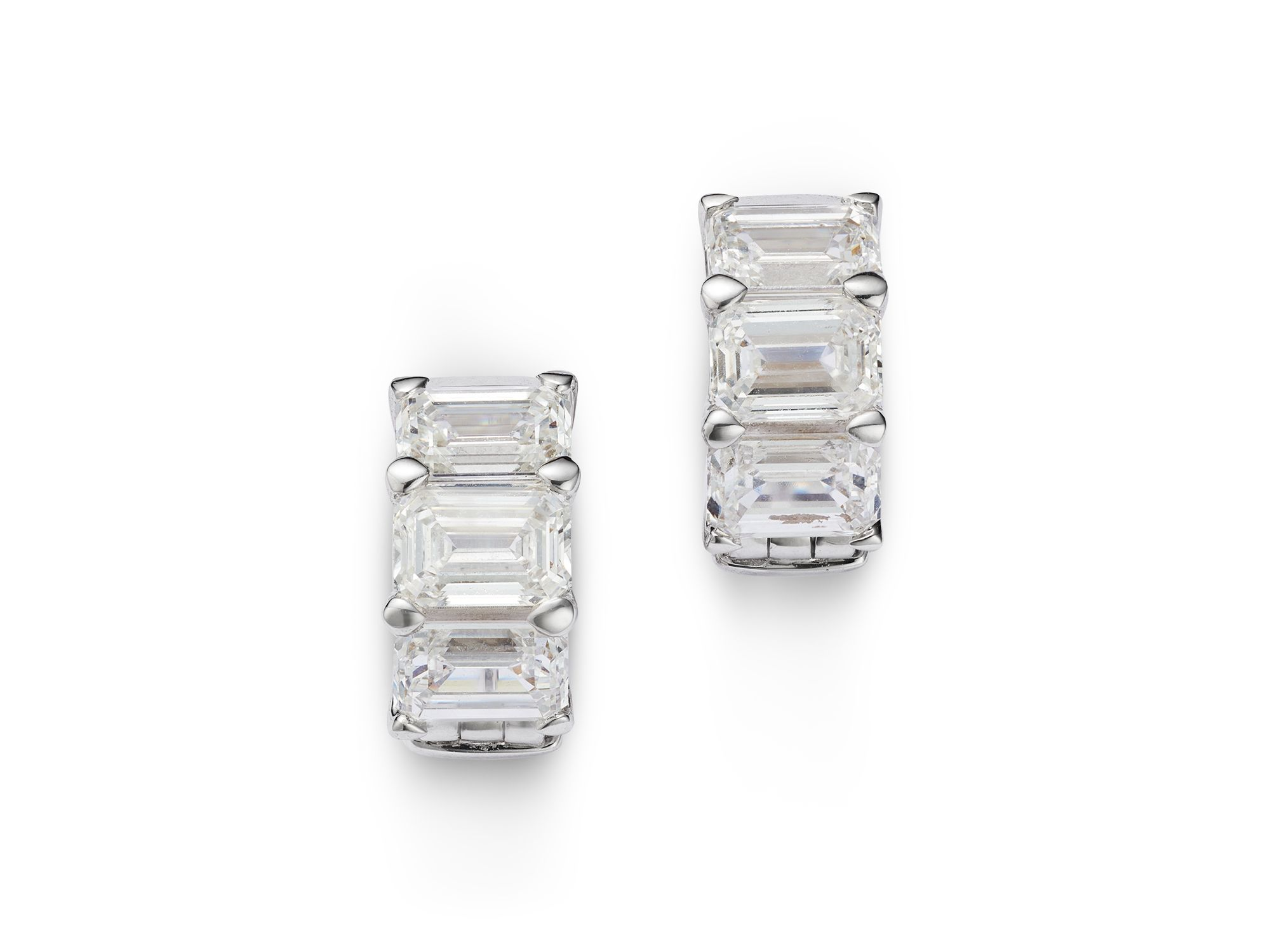 Certified Lab Grown Diamond Emerald Cut Huggie Hoop Earrings in 18K White Gold, 5.0 tcw — Image 3