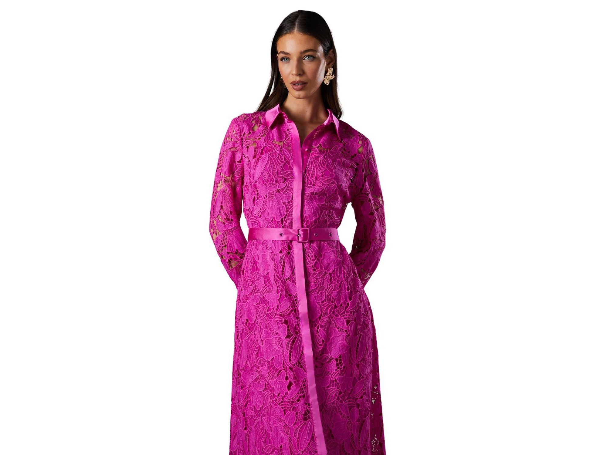 Lace Long Sleeve Shirt Dress — Image 3