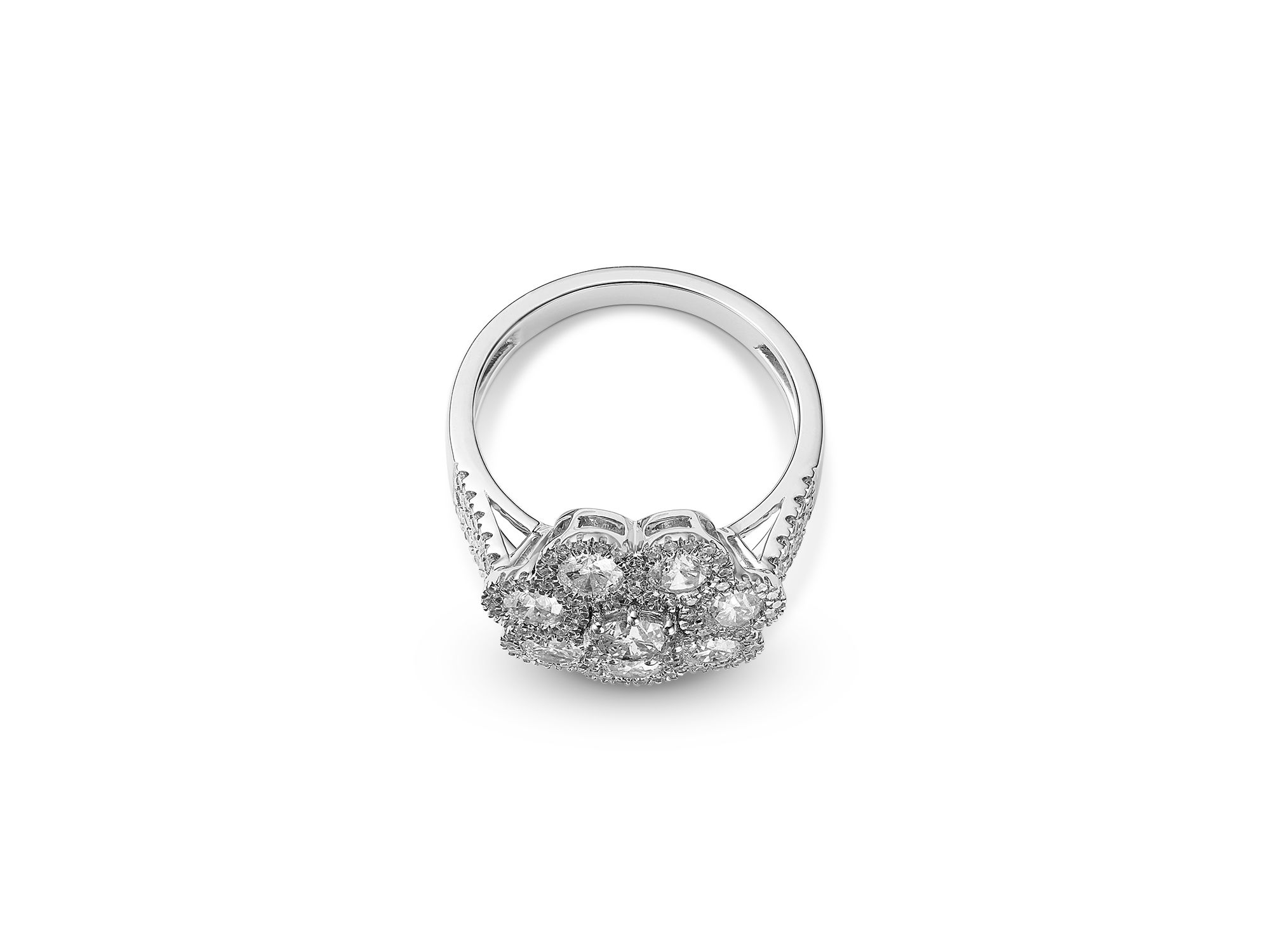 Diamond Cluster Flower Ring in 14K White Gold, 2.0 tcw — Image 3