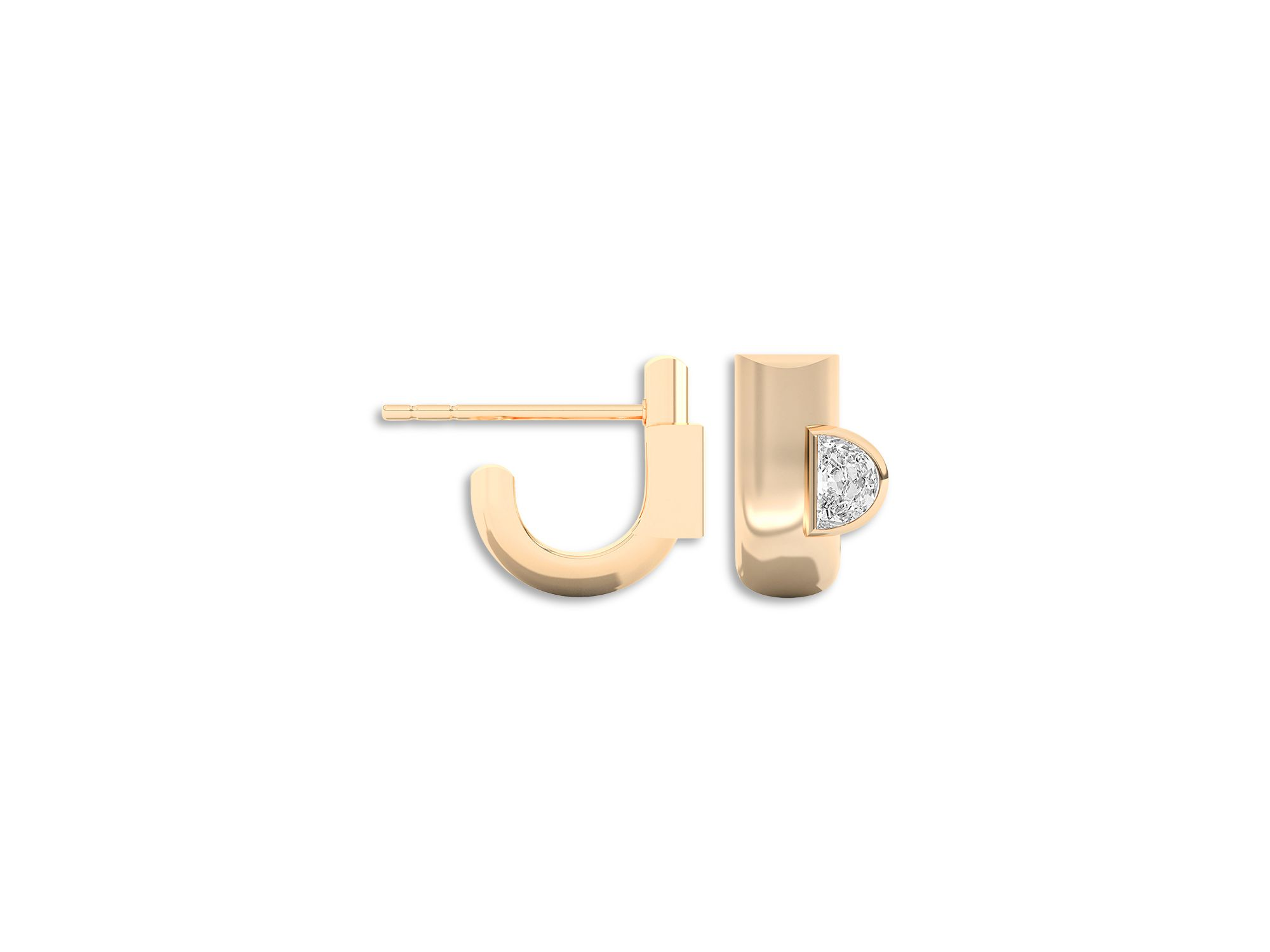Certified Lab Grown Diamond Half Moon & Baguette Cloud Asymmetrical Half Arc Huggie Hoop Earrings in 14K Yellow Gold, 0.39 tcw — Image 3
