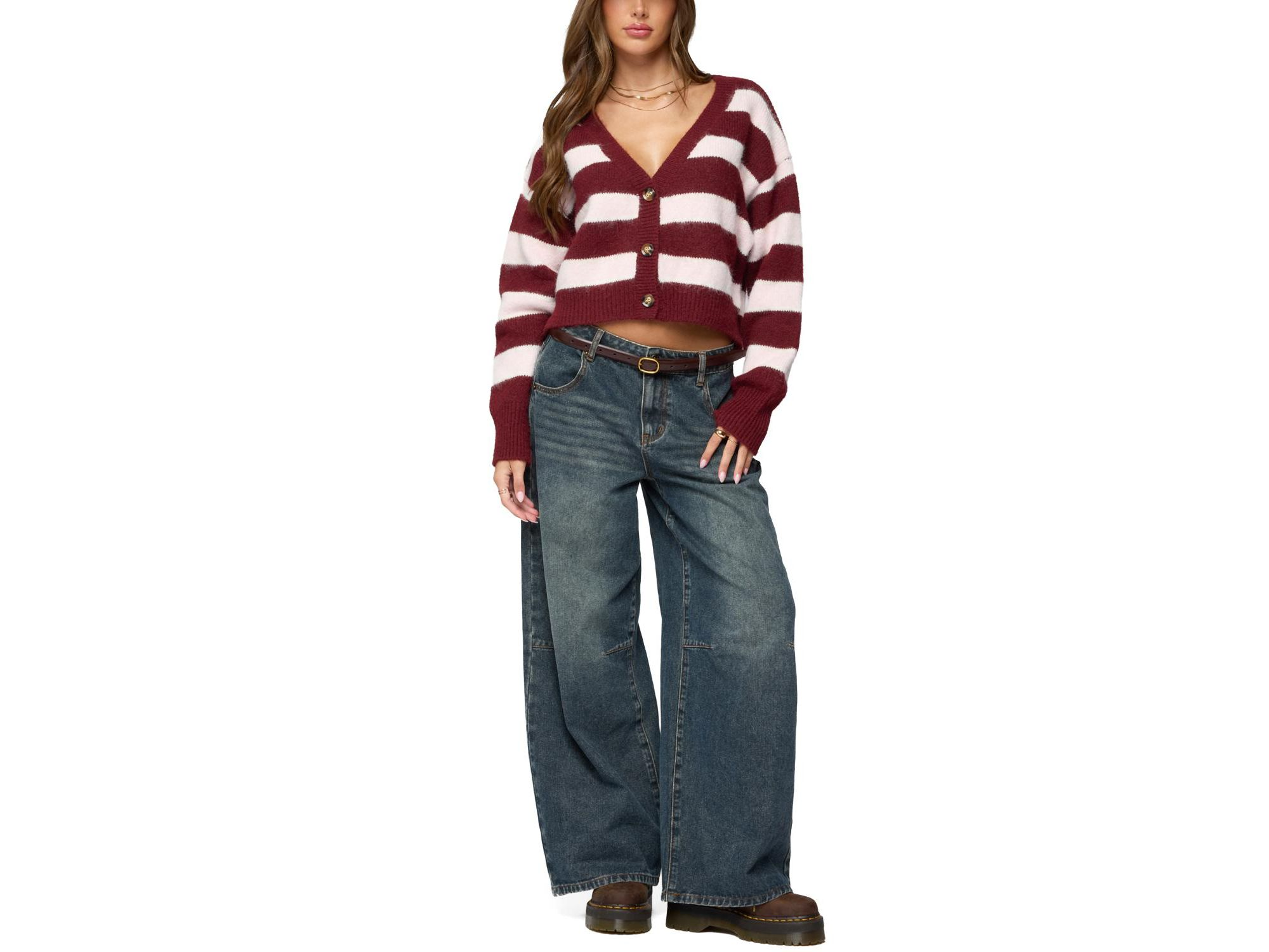 Kaz Striped Knit V Neck Cardigan — Image 5