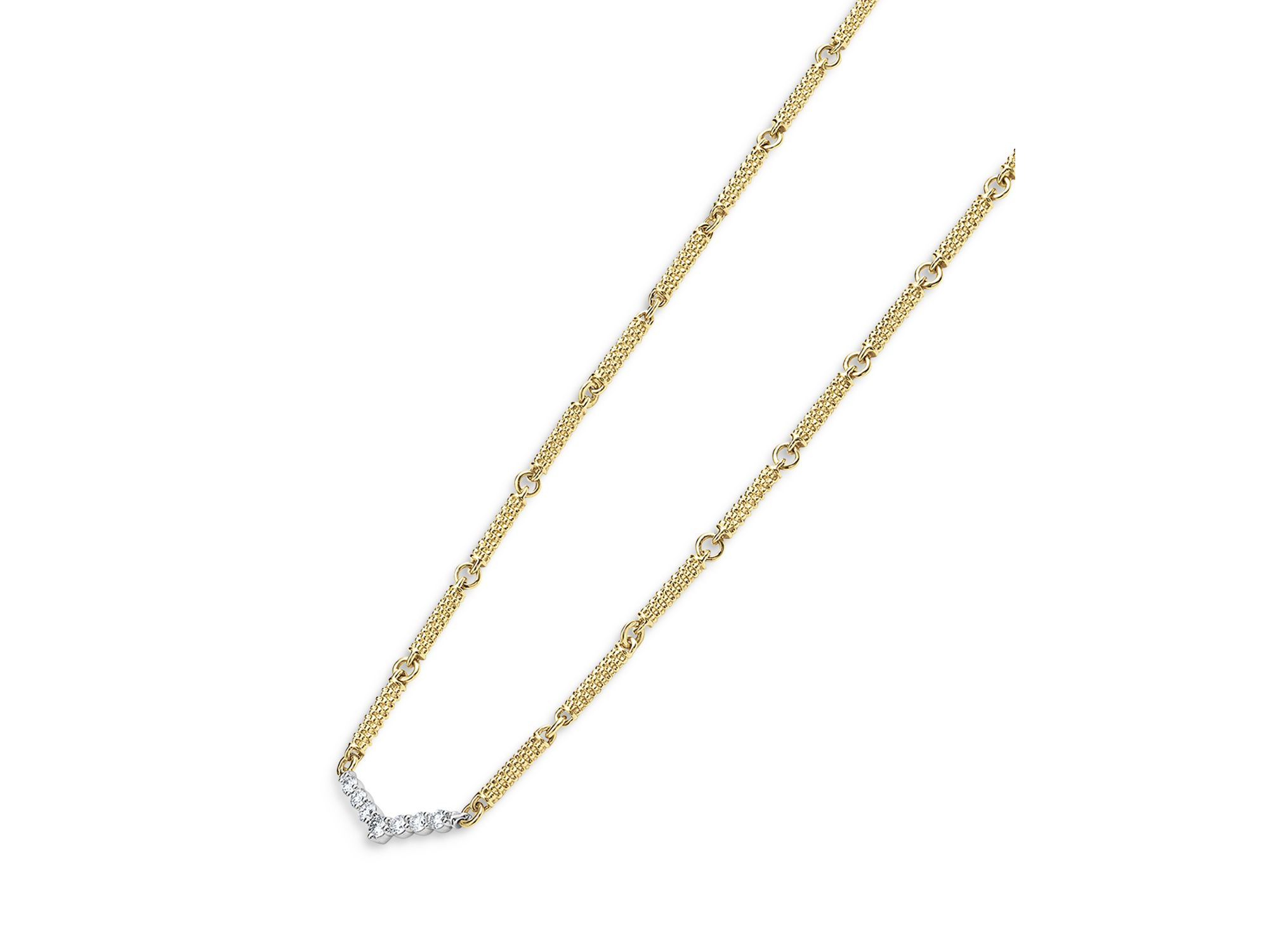 18K White & Yellow Gold Signature Caviar Diamond Chevron Bead Link Statement Necklace, 16-18" — Image 5