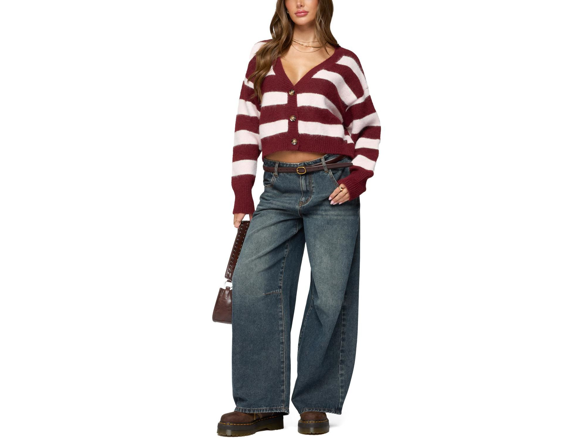Kaz Striped Knit V Neck Cardigan — Image 4