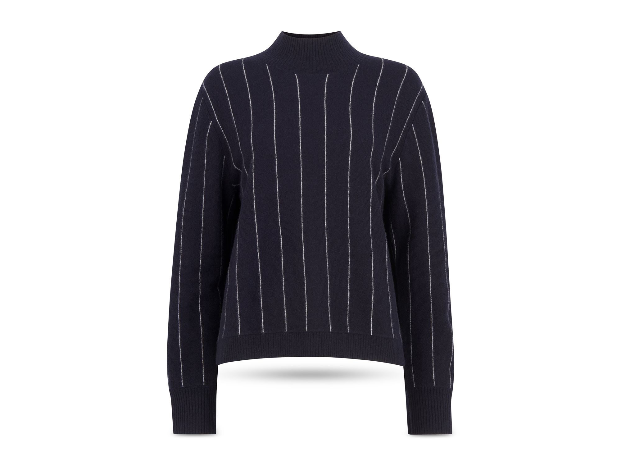 Stripe Wool Funnel Neck Knit Sweater — Image 4