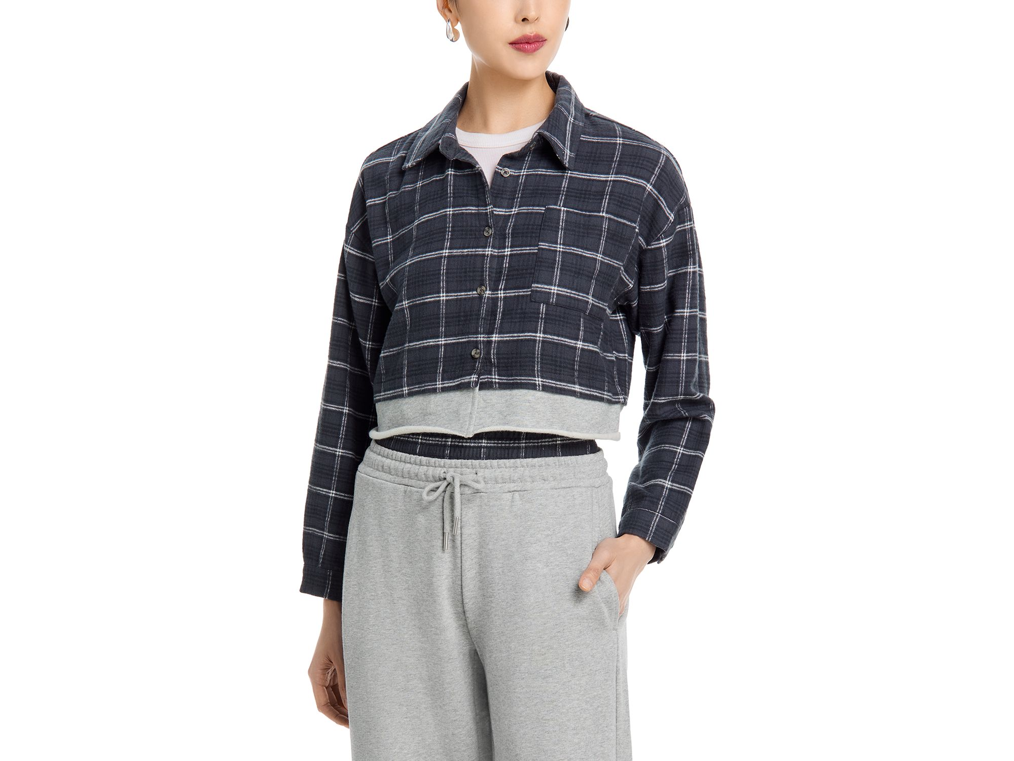 Midnight Plaid Flannel Shirt & French Terry Wide Leg Pants — Image 5