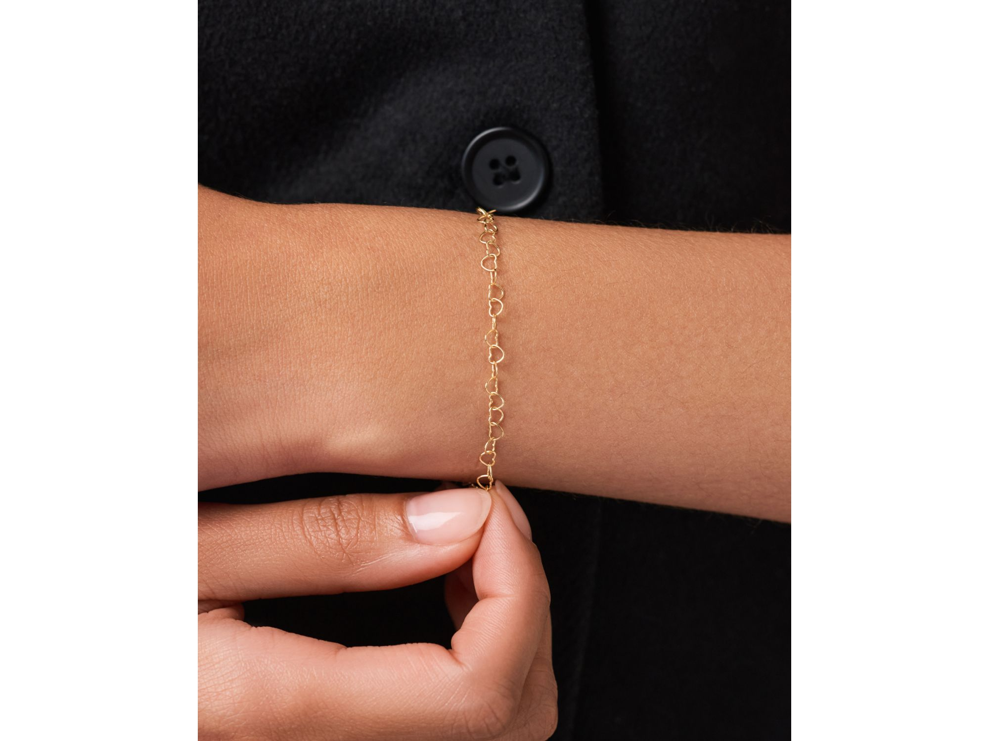 Solid Yellow Gold Heart Chain Bracelet — Image 3
