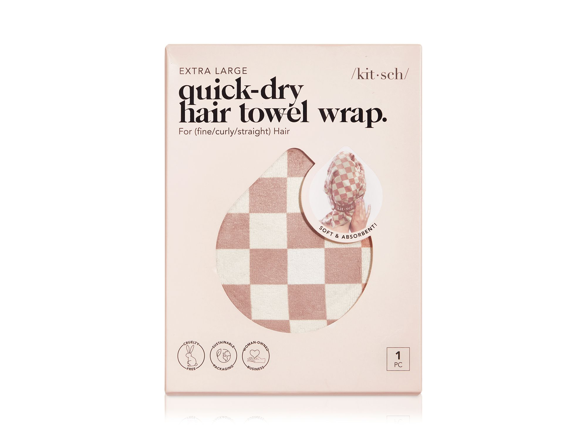 Extra Large Quick Dry Hair Towel Wrap - Terracotta Checker — Image 4
