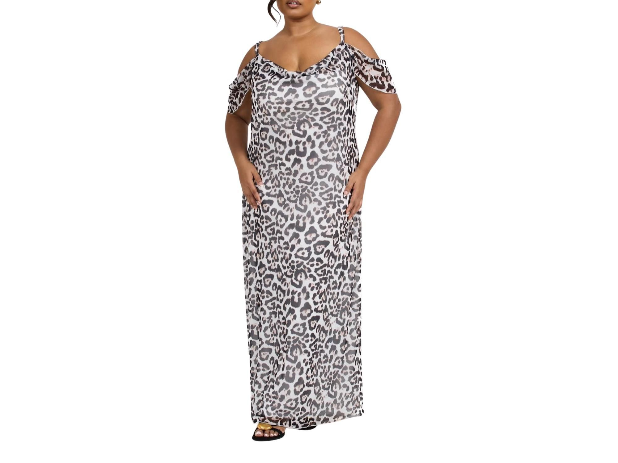 Off The Shoulder Leopard Maxi Dress - Image 1