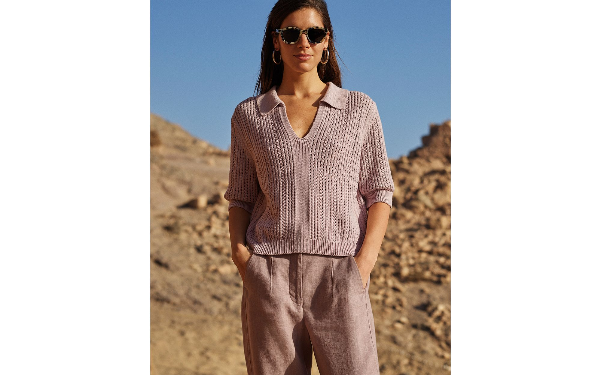 Pointelle Collar Detail Knit Sweater — Image 4