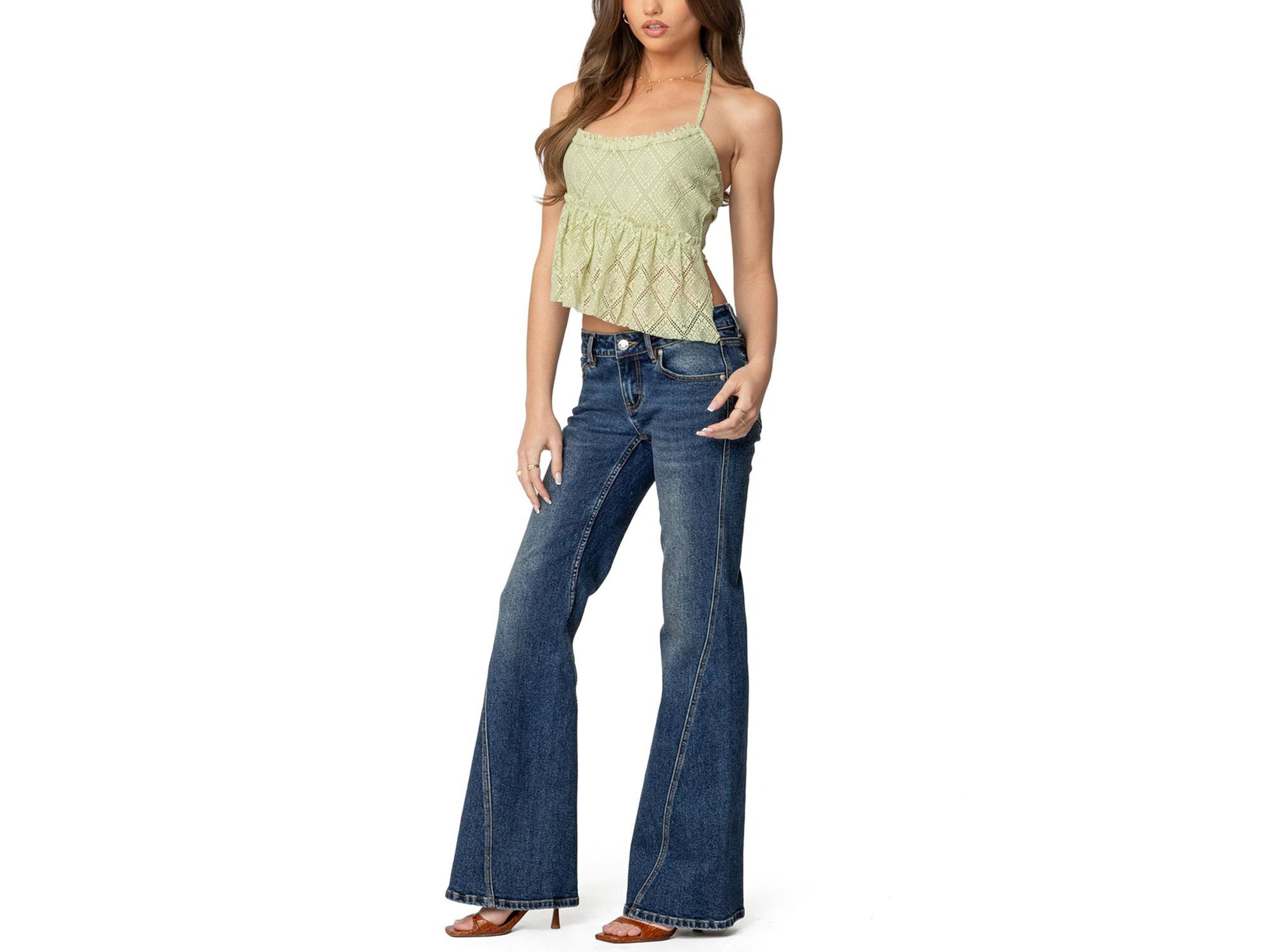 Asymmetric Sheer Lace Halter Top — Image 3