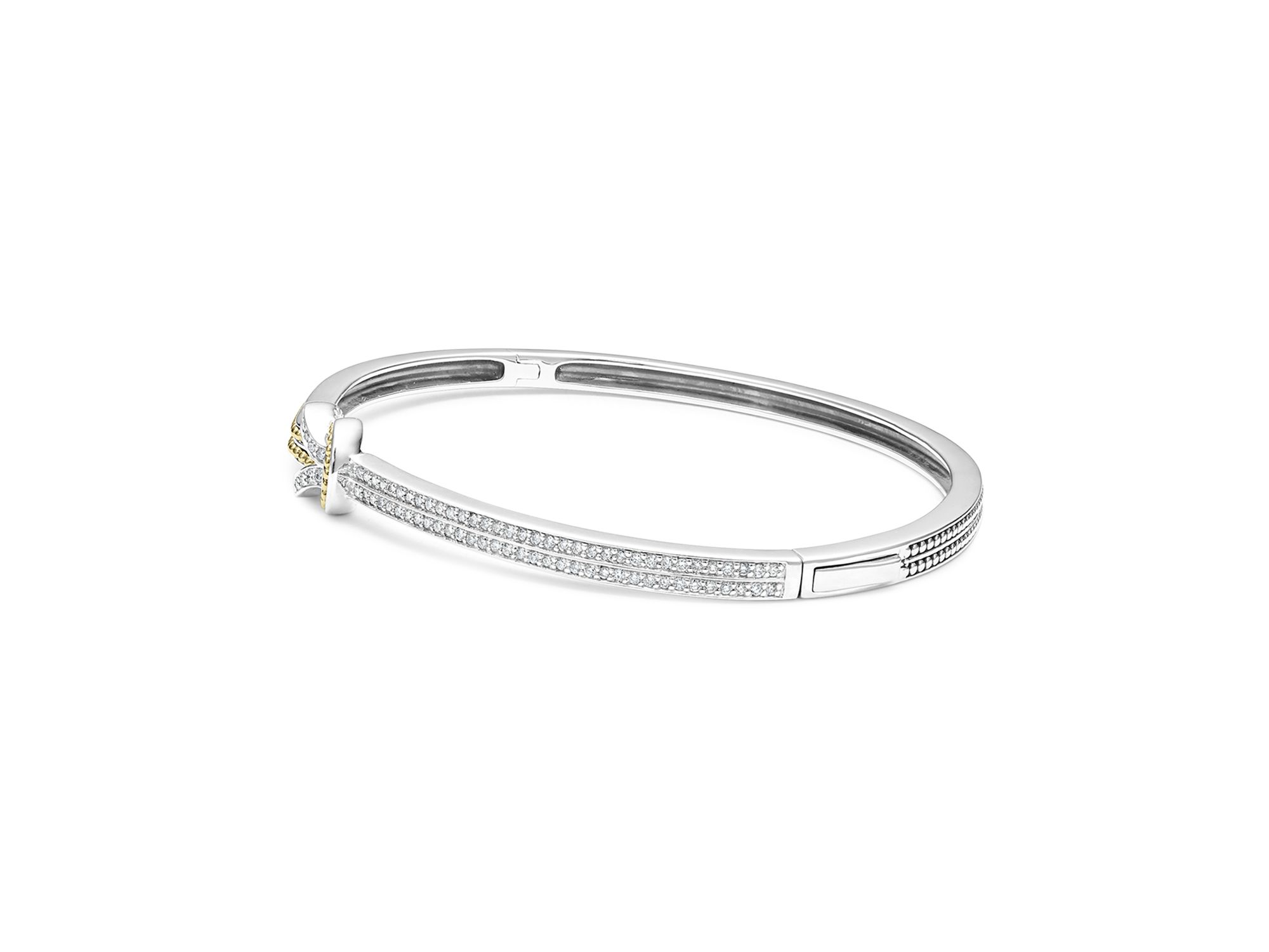 18K Yellow Gold & Sterling Silver Newport Diamond Knot Hinged Bangle Bracelet — Image 4