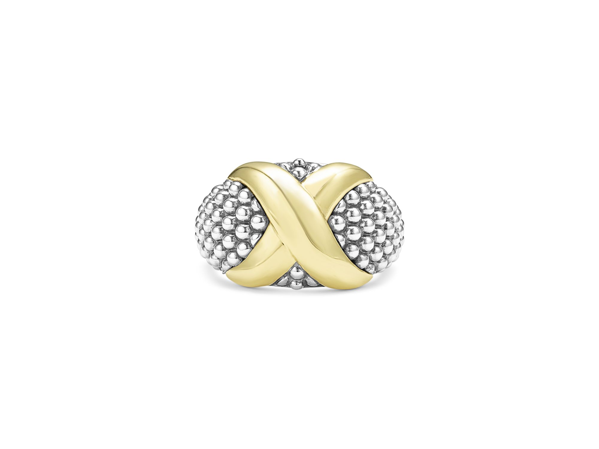18K Yellow Gold & Sterling Silver Embrace X Dome Caviar Bead Statement Ring — Image 3