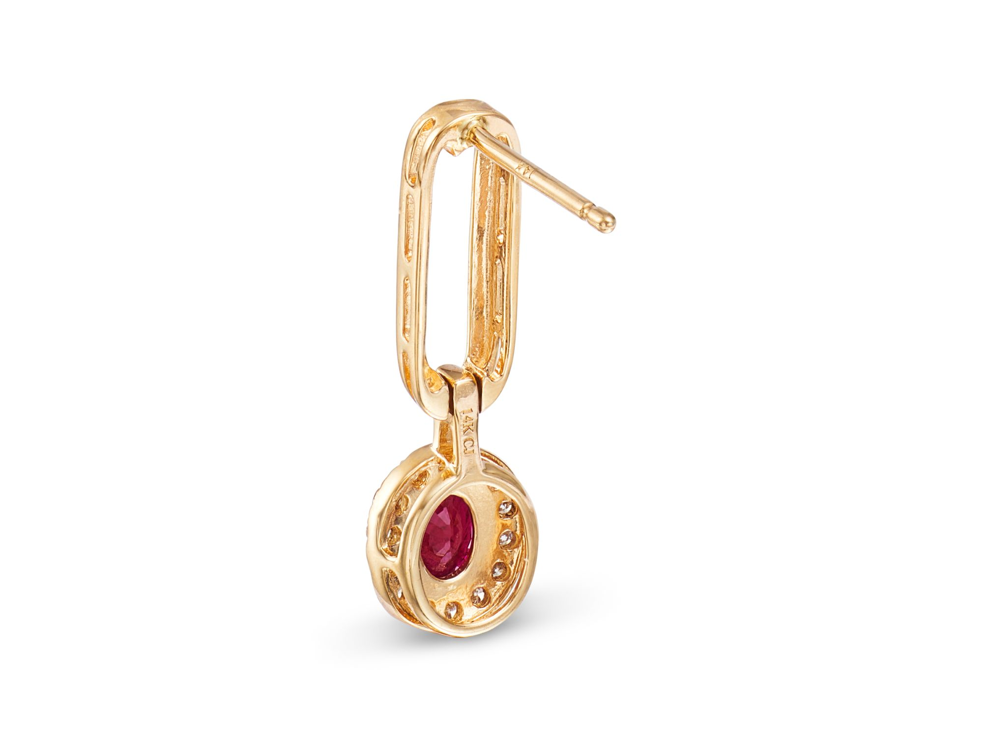Ruby & Diamond Halo Drop Earrings in 14K Yellow Gold — Image 3