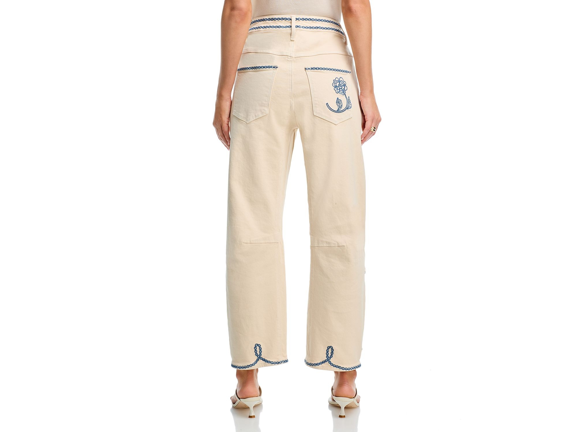 Barbara X Ravishing Floral Embroidered Jeans in Cream — Image 3