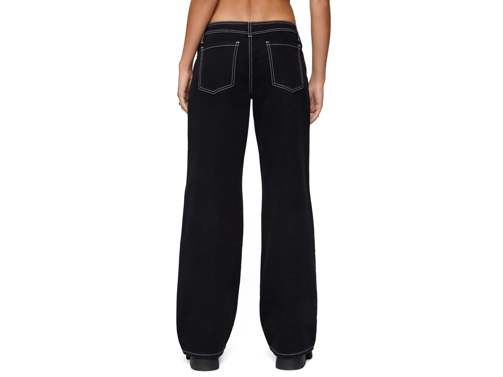 Contrast Stitch Low Rise Black Wash Jeans — Image 5