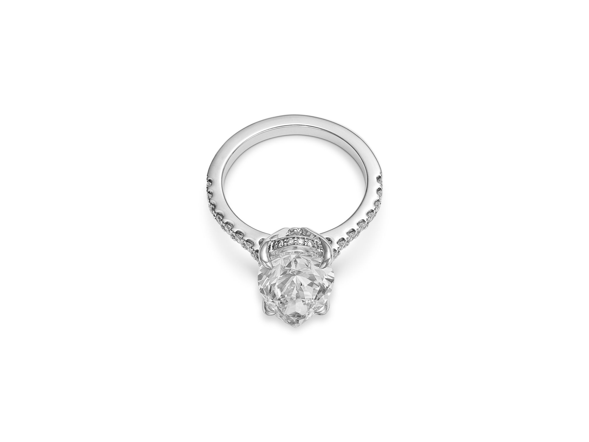 Lab Grown Pear & Round Cut Diamond Engagement Ring in 18K White Gold, 4.3 tcw — Image 4