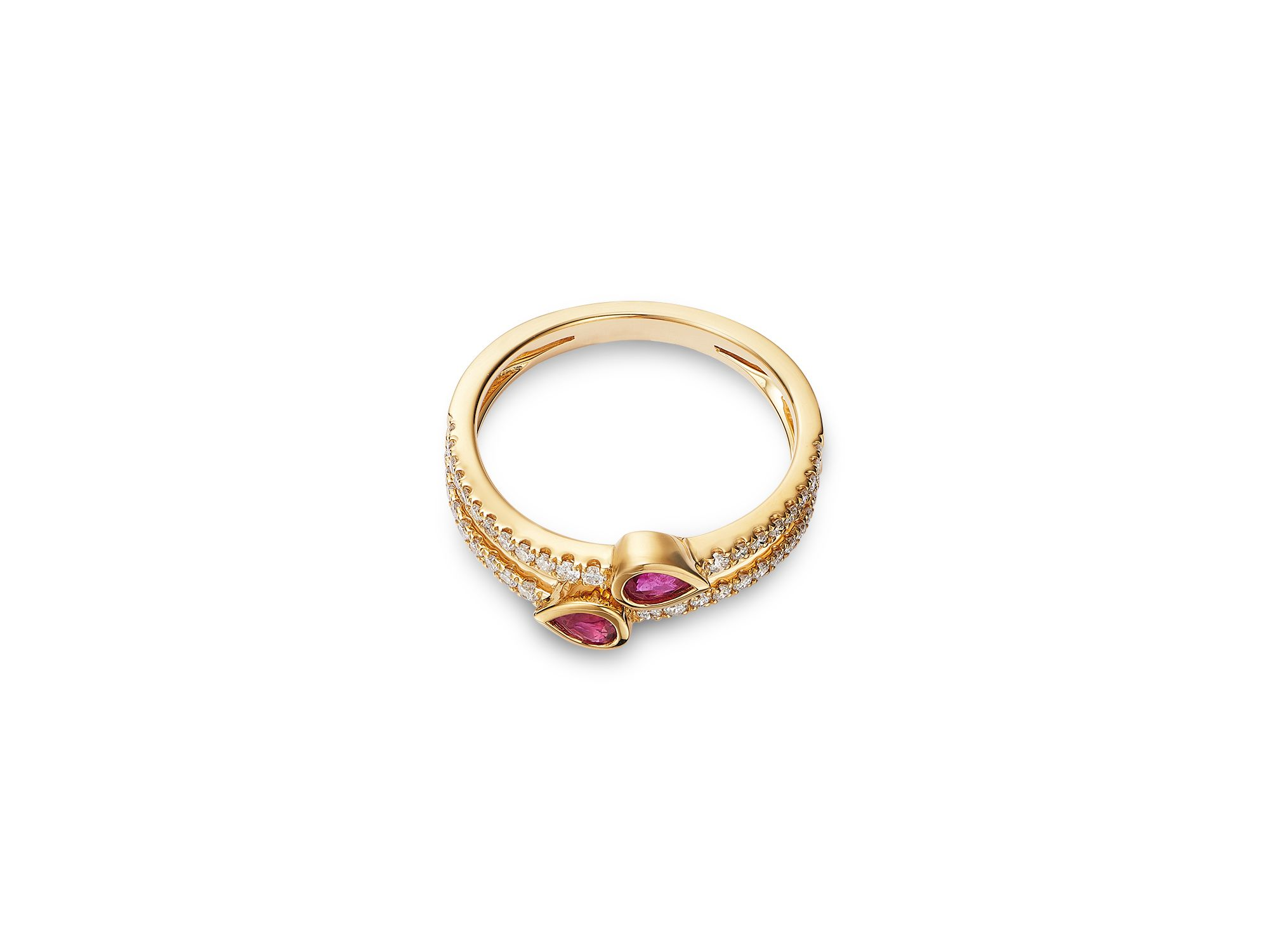 Ruby & Diamond Double Row Ring in 14K Yellow Gold — Image 3