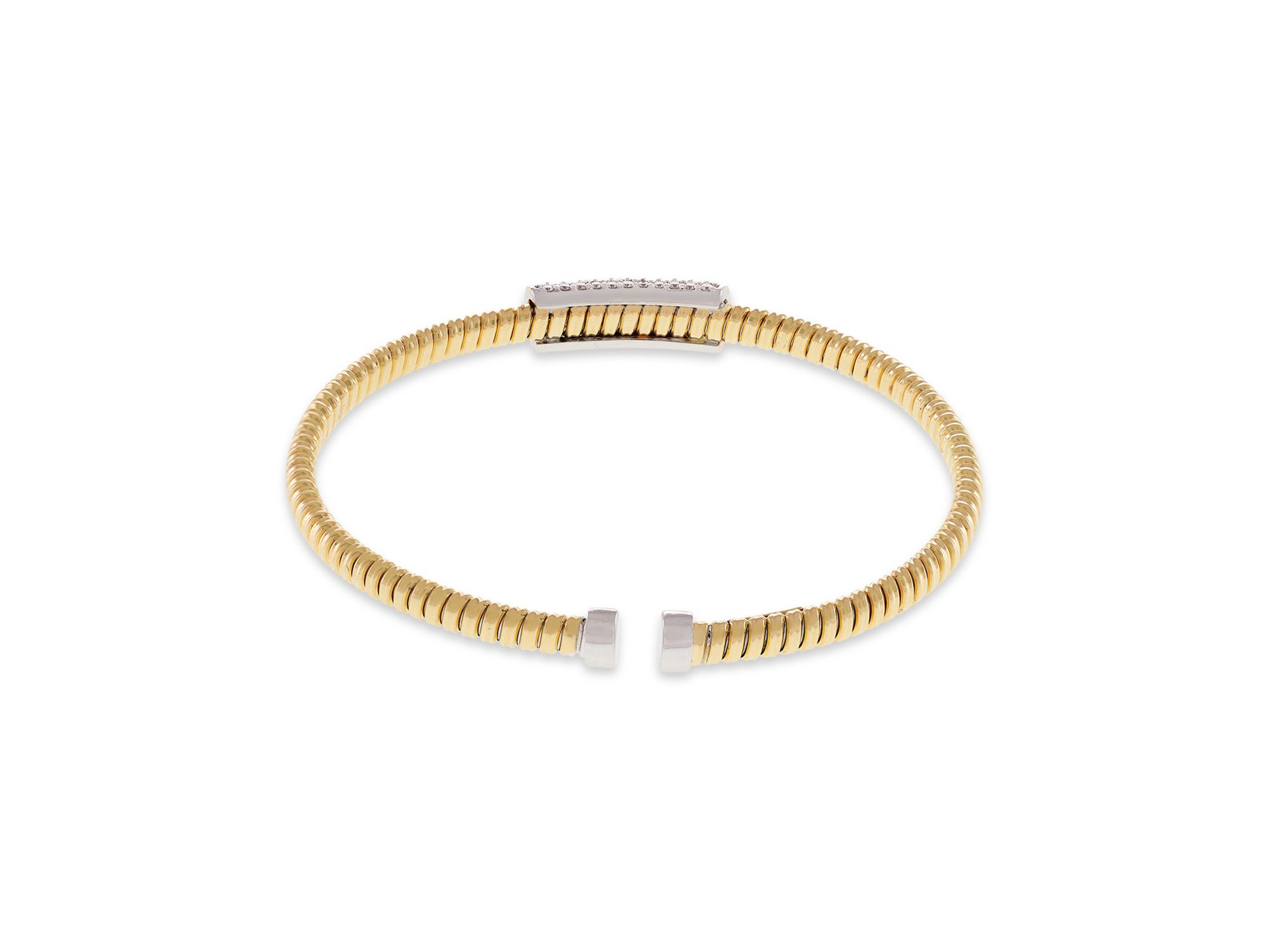 18K Yellow Gold Via Mercanti Tubogas Diamond Cylinder Bangle Bracelet — Image 3