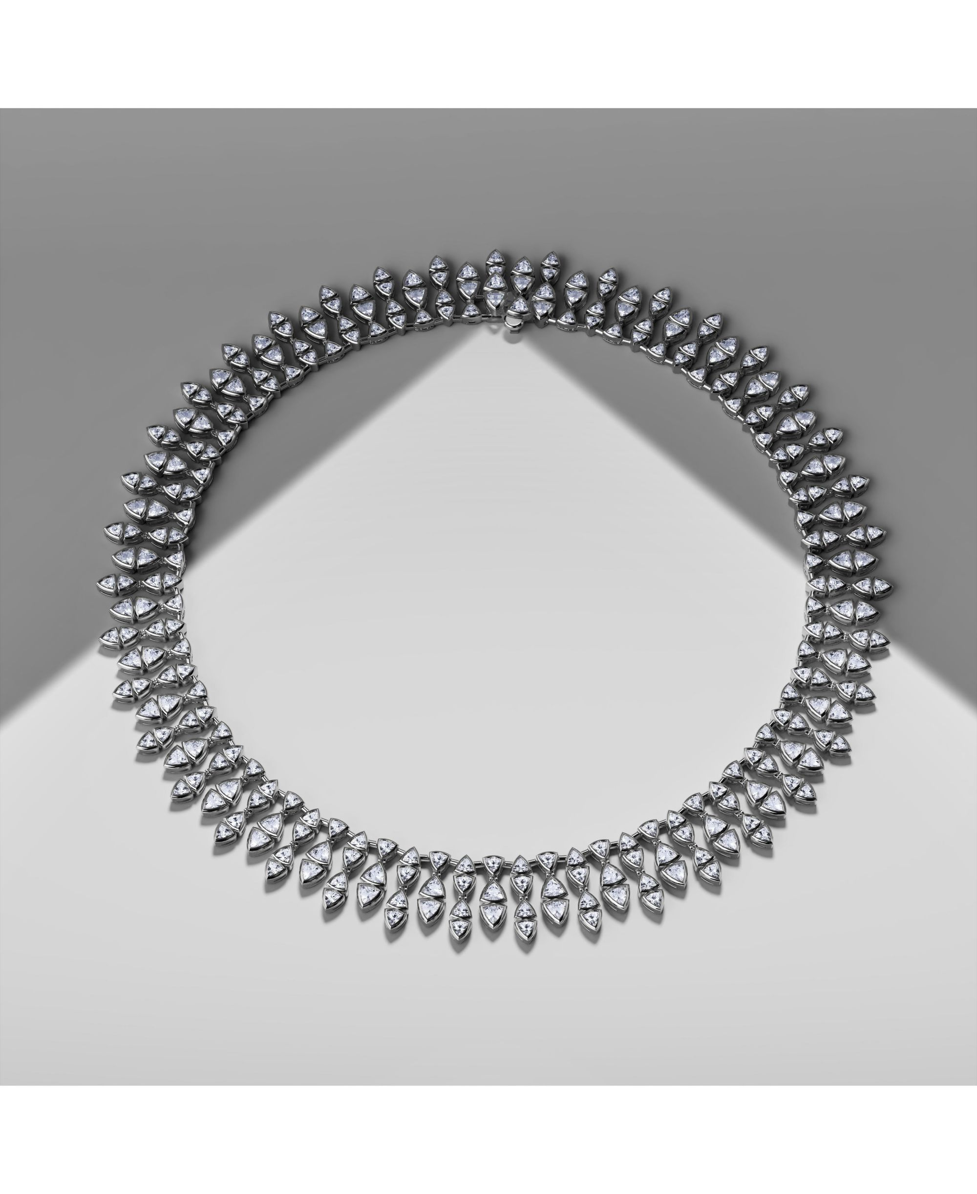 Trillion Cascade Necklace in 14K White Gold, 33ctw Trillion Lab Grown Diamonds — Image 3