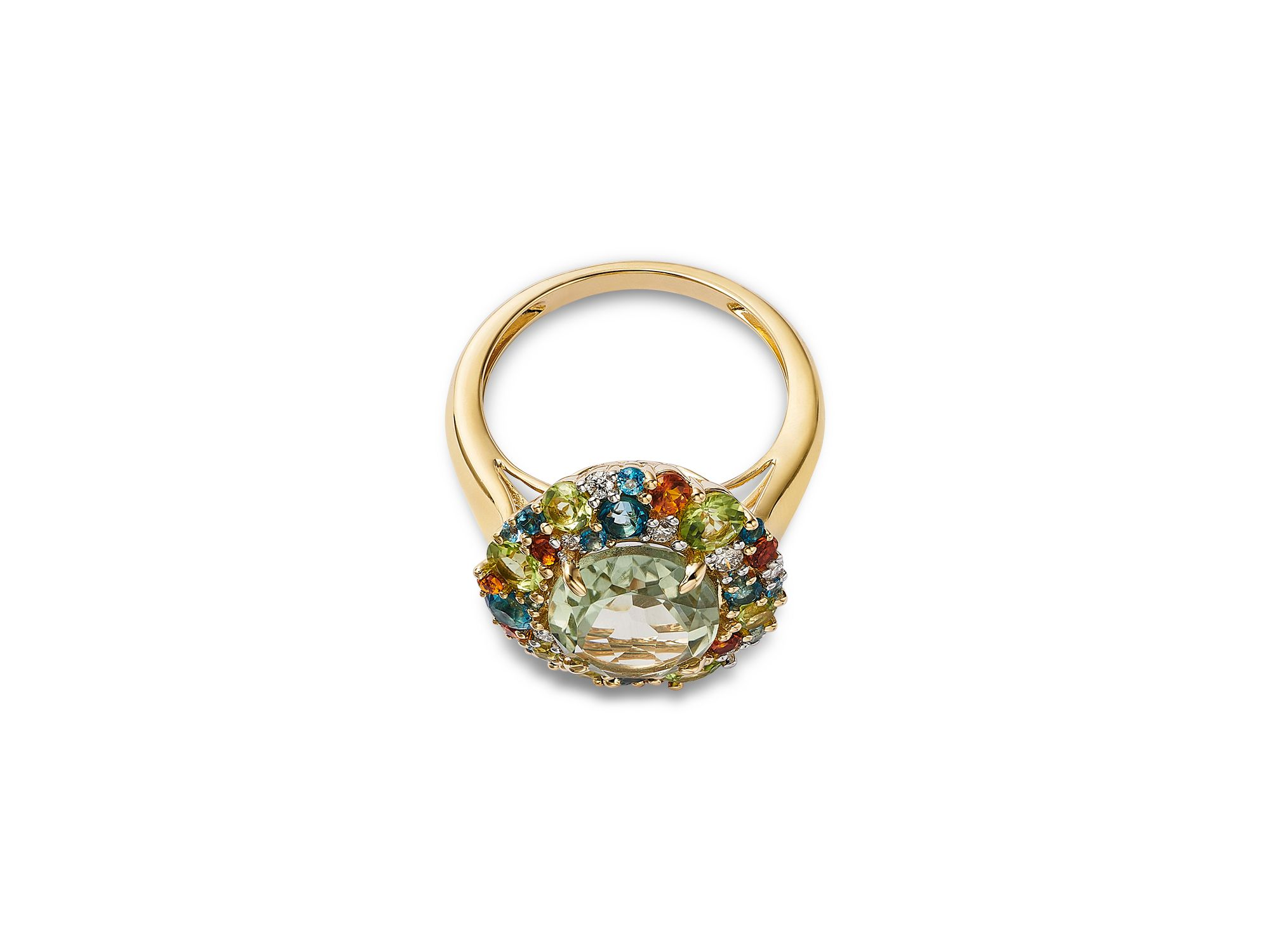 Prasiolite, Multi Gemstone & Diamond Halo Ring in 14K Yellow Gold — Image 3