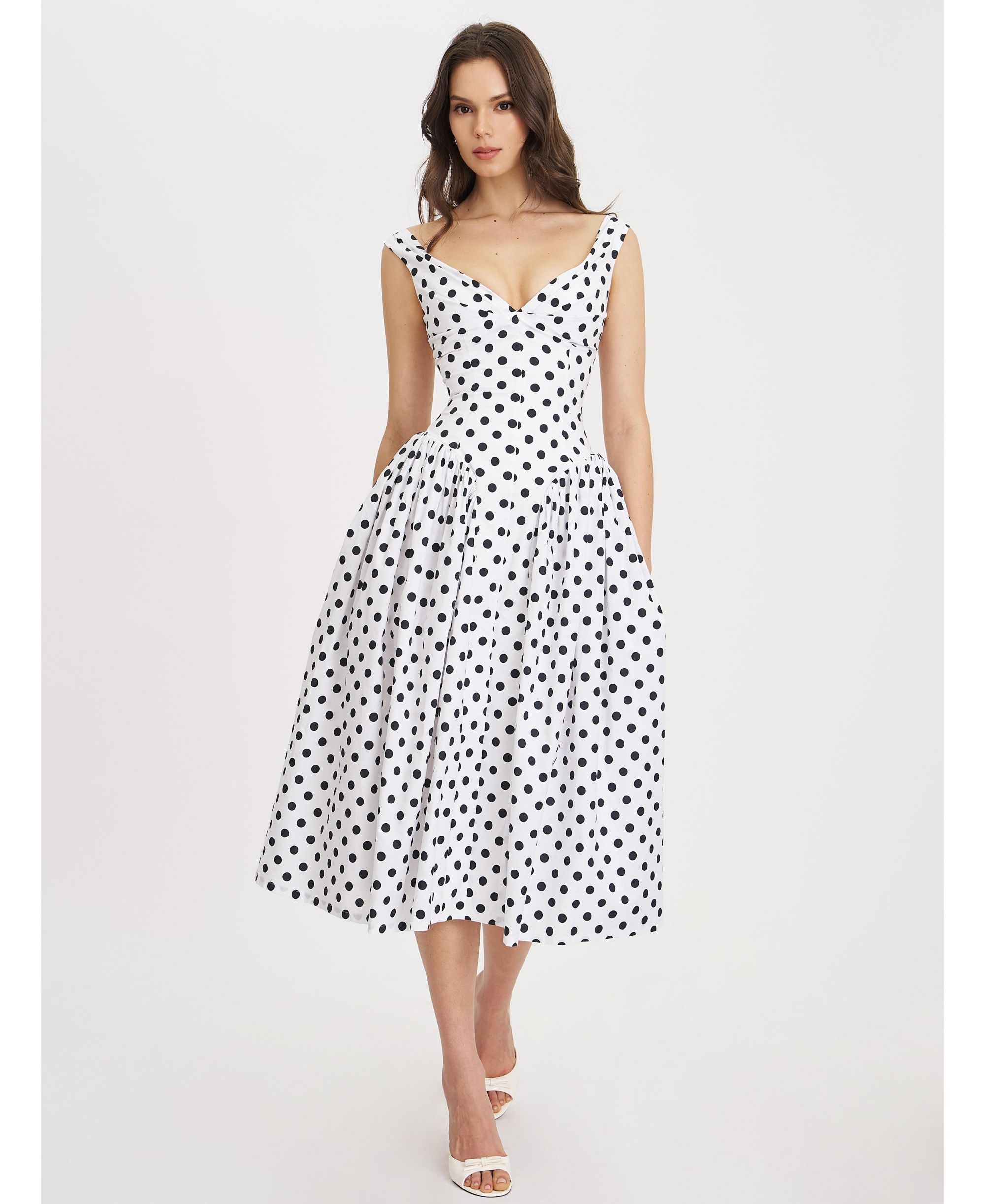 Rahma Polka Dot Drop Waist Midi Cotton Poplin Dress — Image 6