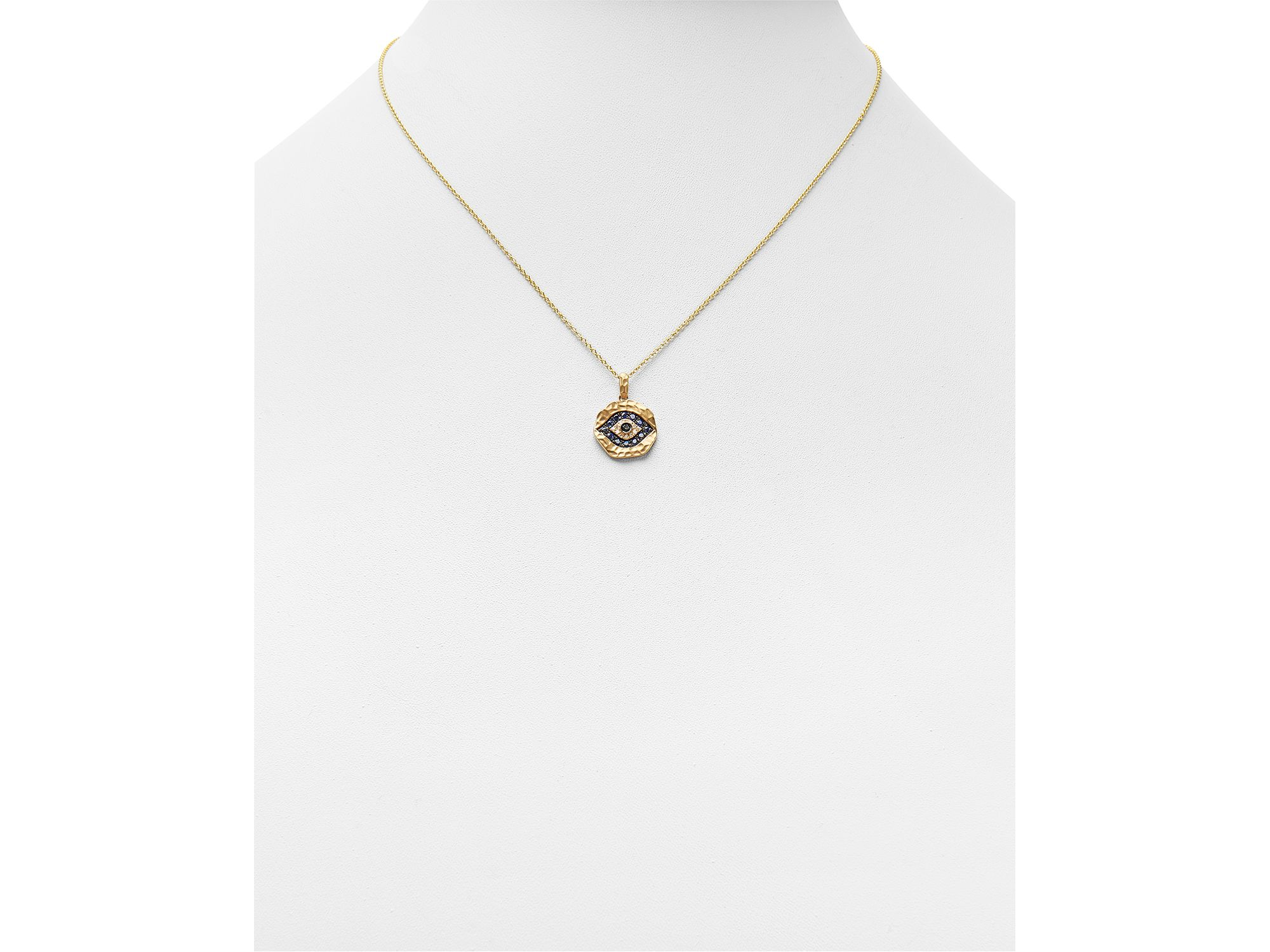 White Diamond, Black Diamond and Blue Sapphire Evil Eye Pendant Necklace in 14K Yellow Gold, 18" - Exclusive — Image 3