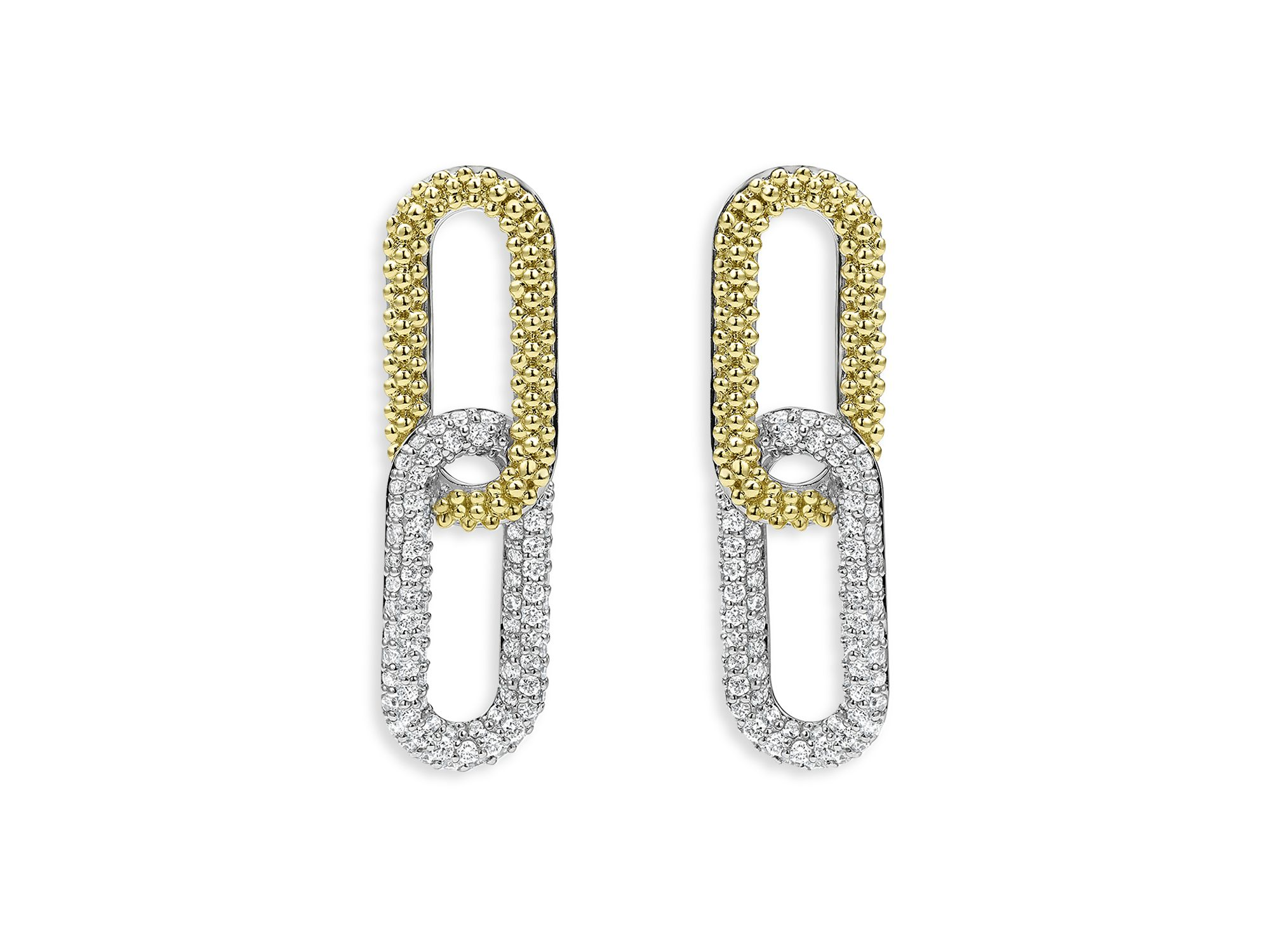 18K Yellow Gold & Sterling Silver Caviar Lux-Clip Diamond Drop Earrings - Exclusive — Image 3
